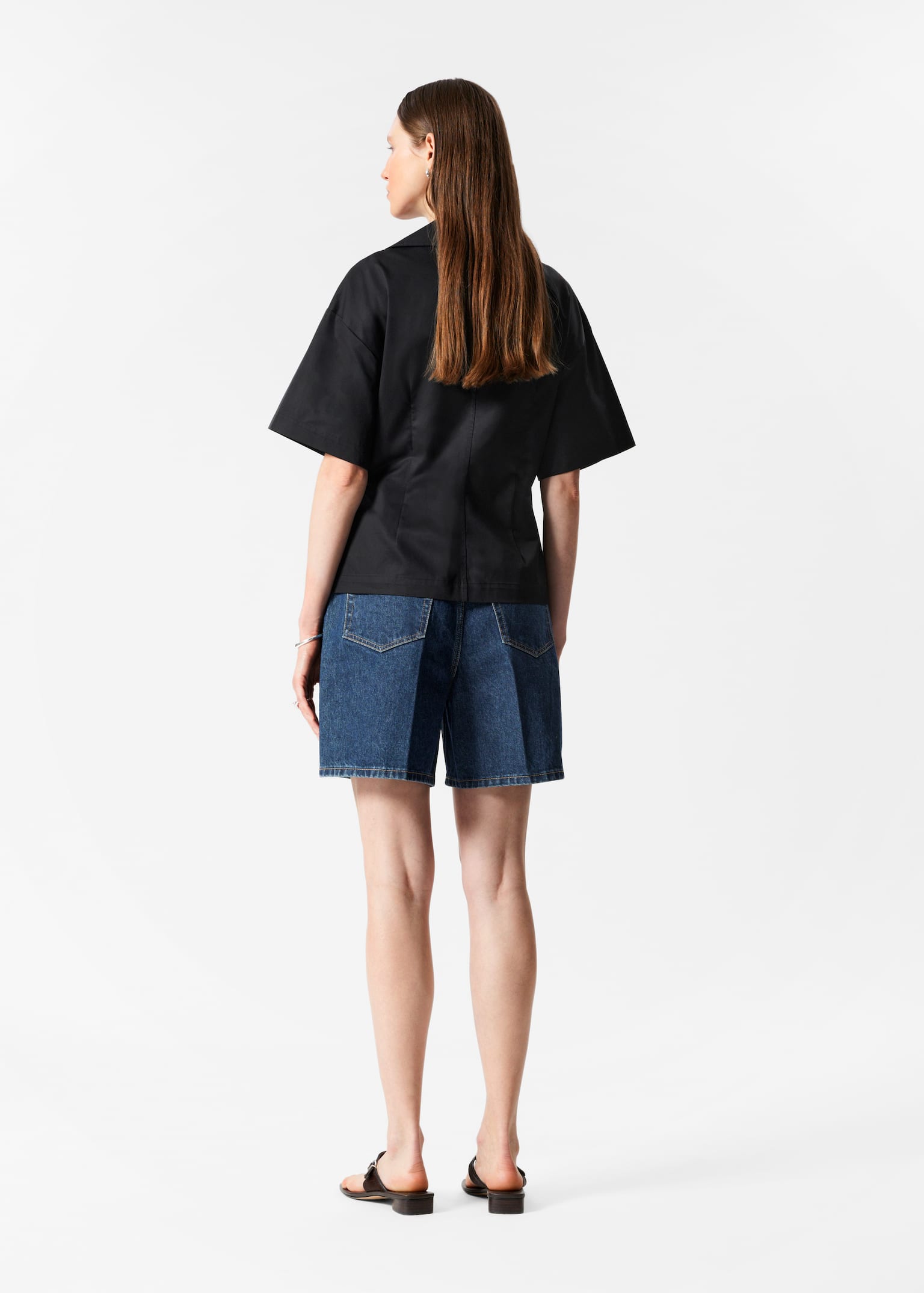 Overhemd met overslag en korte mouwen - Zwart/Vaalgeel - 4