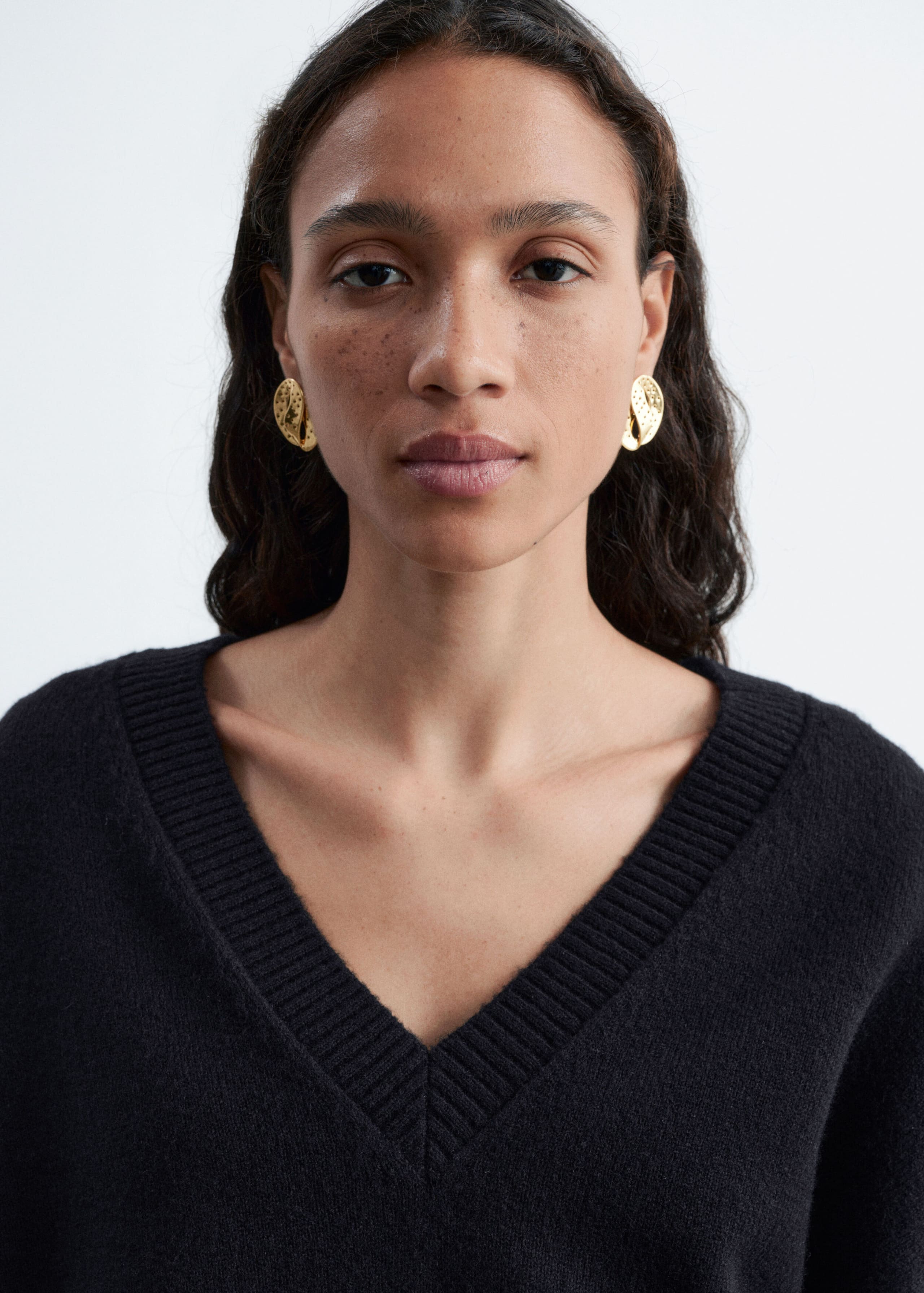 Wool-Cotton V-Neck Jumper - Black - Still Life