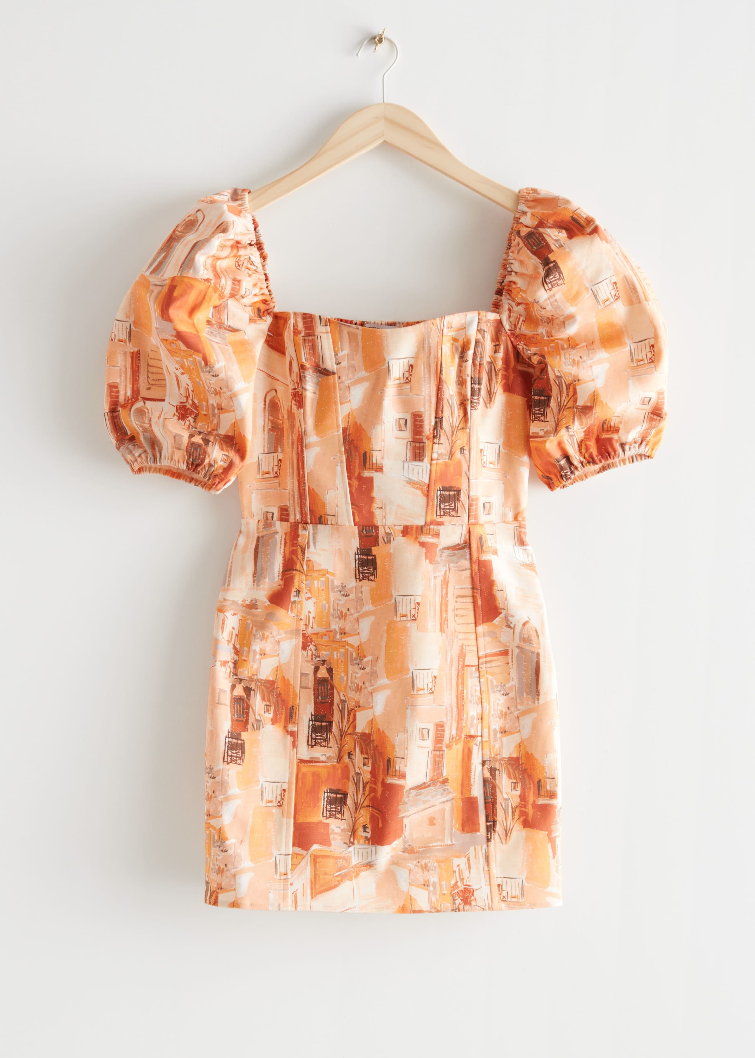 Printed Puff Sleeve Mini Dress - Terracotta Print - Still Life