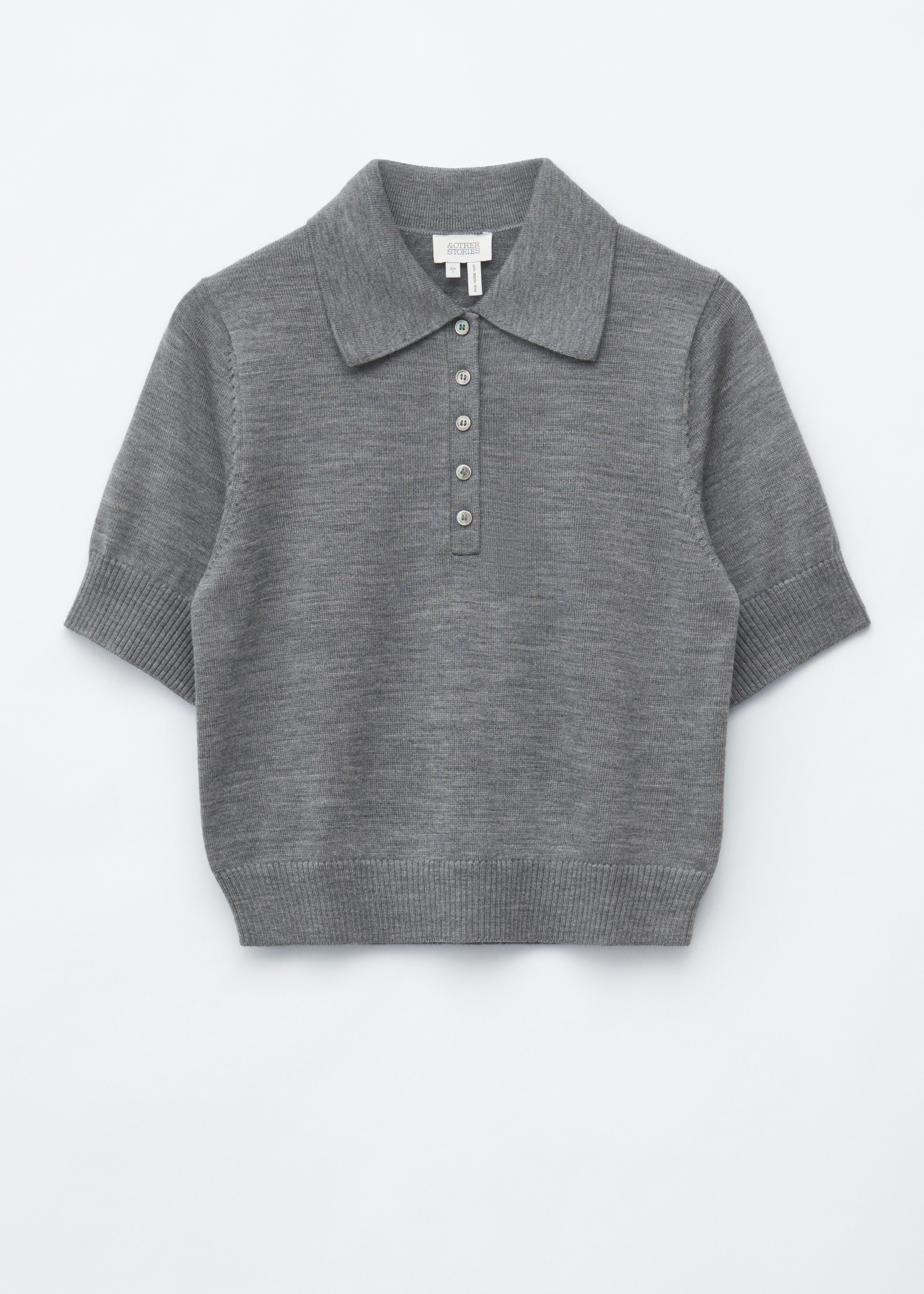 Wool Polo T-Shirt - Dark Grey Melange/Light Blue