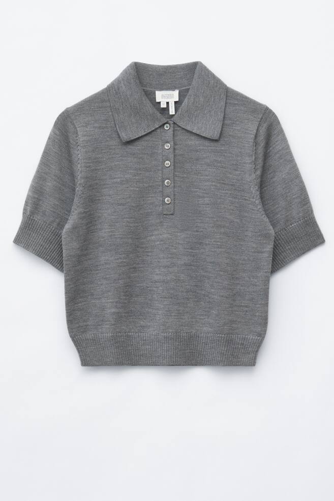 Wool Polo T-Shirt - Dark Grey Melange/Light Blue - 1
