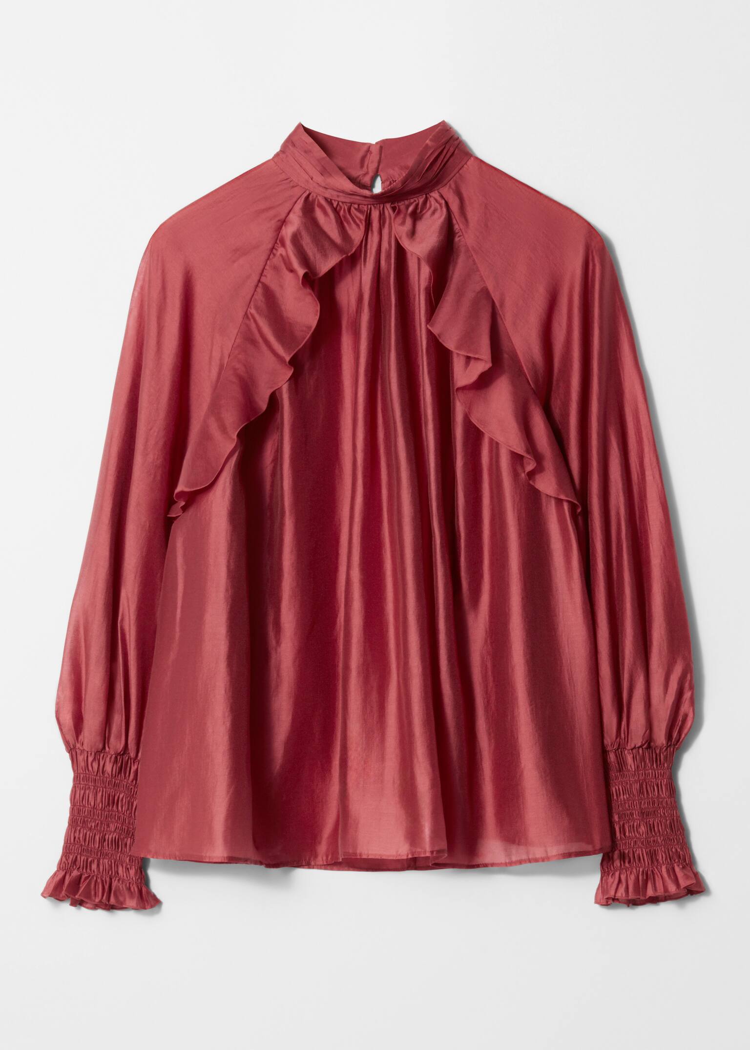 Blouse met ruches - Donkerrood/Crème