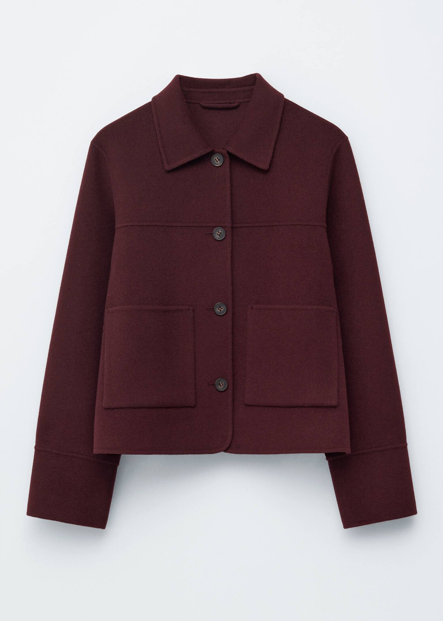 Wolljacke mit Kragen - Dunkelrot/Grau - 3