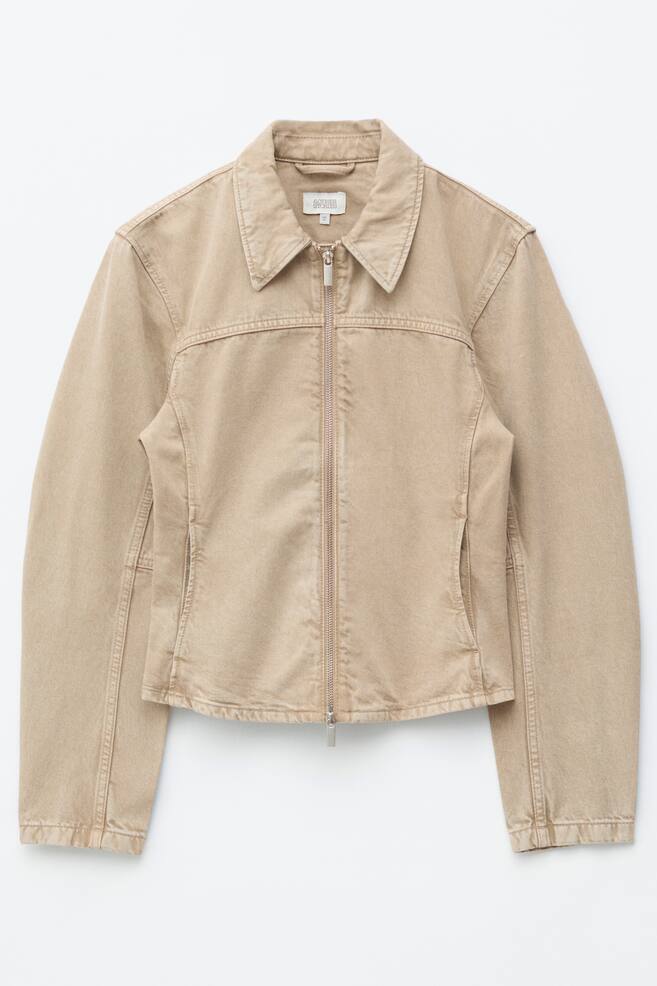Fitted Zip-Up Denim Jacket - Beige/Washed Blue - 1