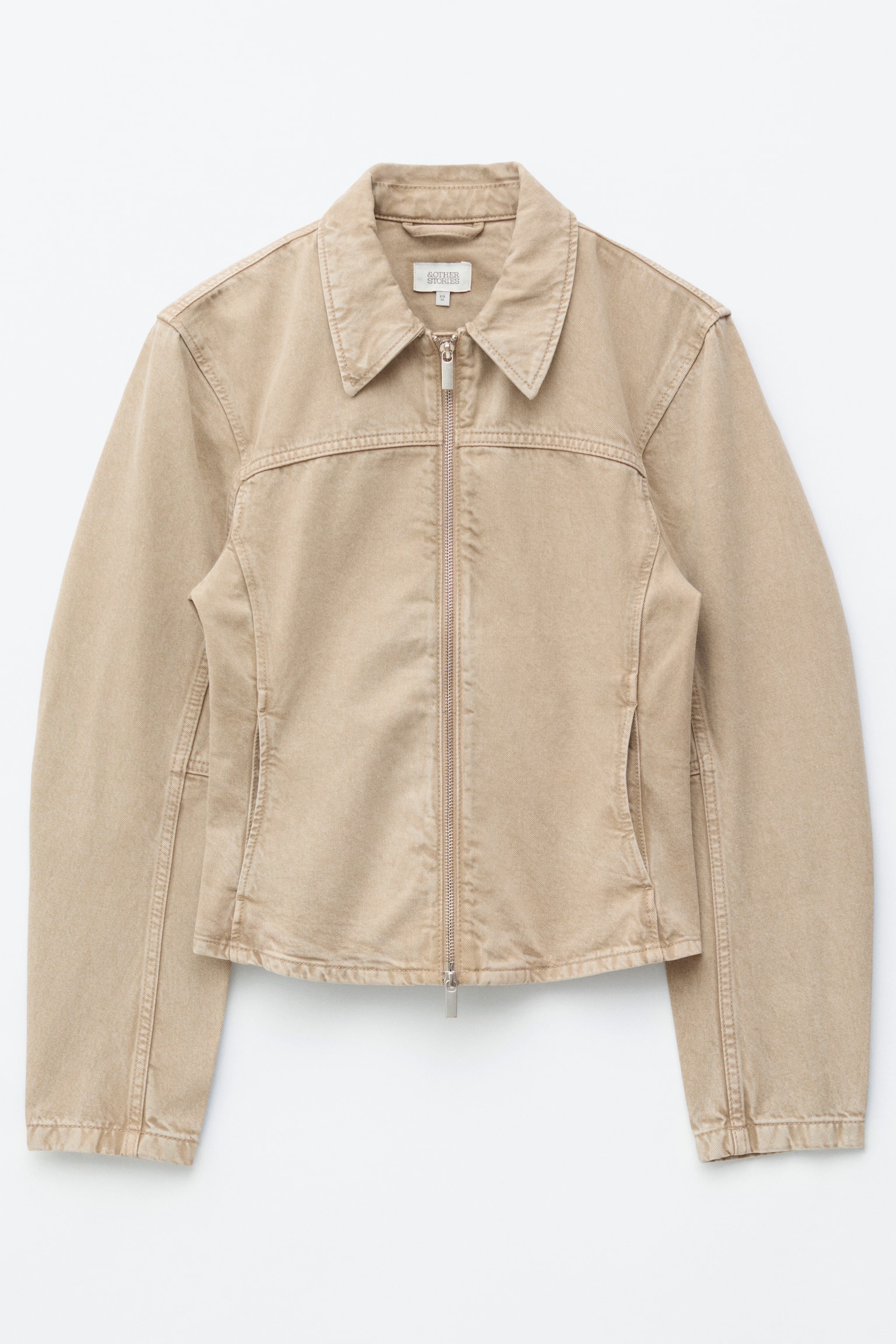 Giacca aderente in denim con zip - Beige/Blu lavato - 1