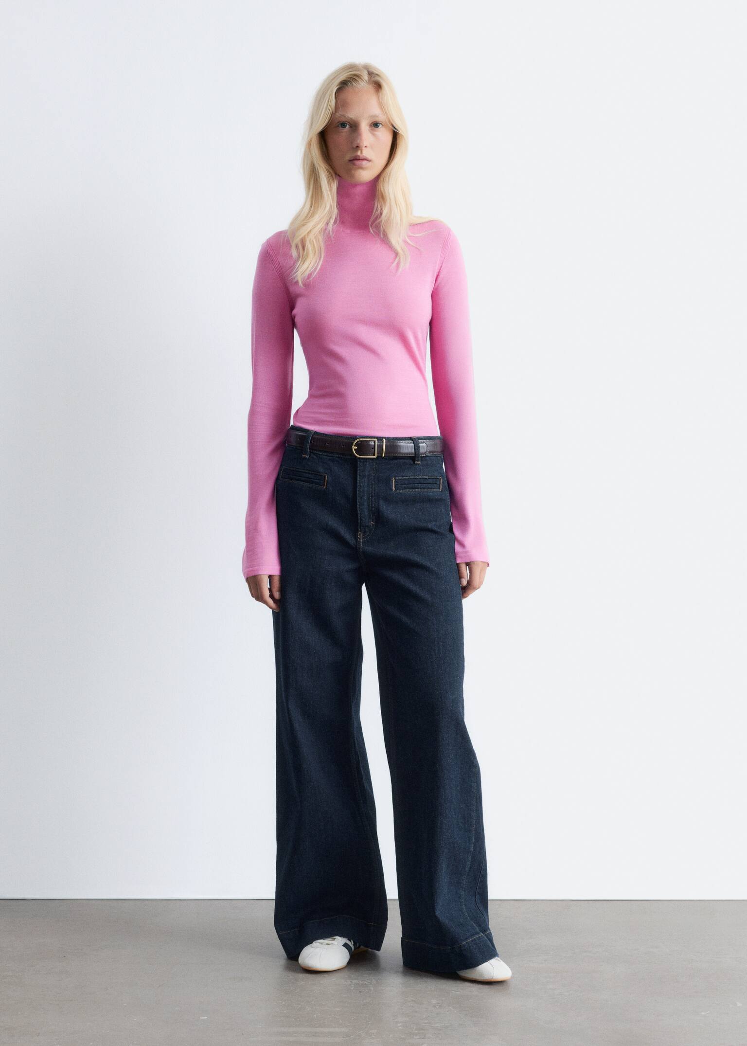 Pull à col roulé en maille fine - Rose/Marron foncé/Bleu foncé/Violet clair/Jaune - 3