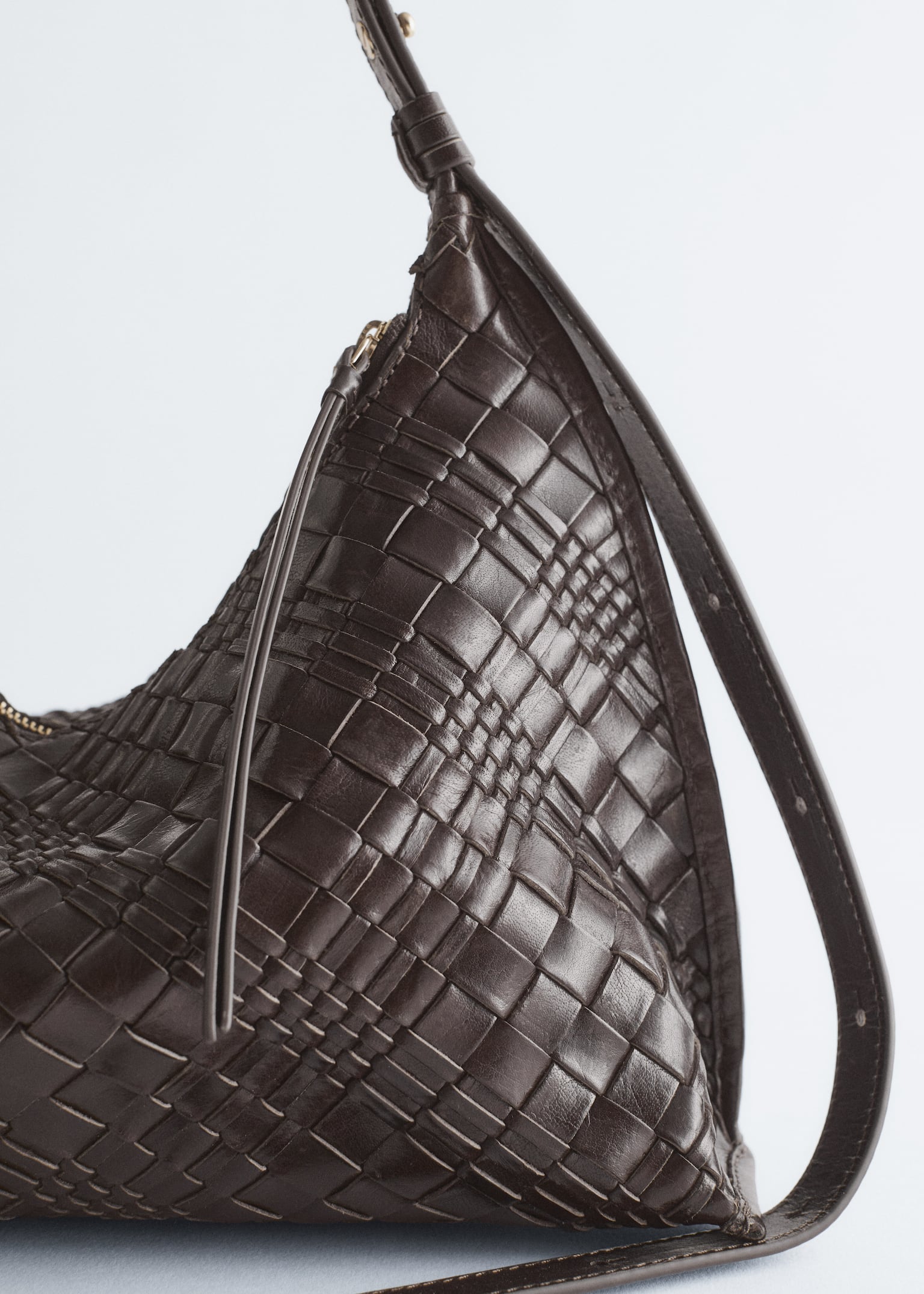 Torba crossbody z plecionej skóry - Ciemnobrązowy/Zielony khaki - 5