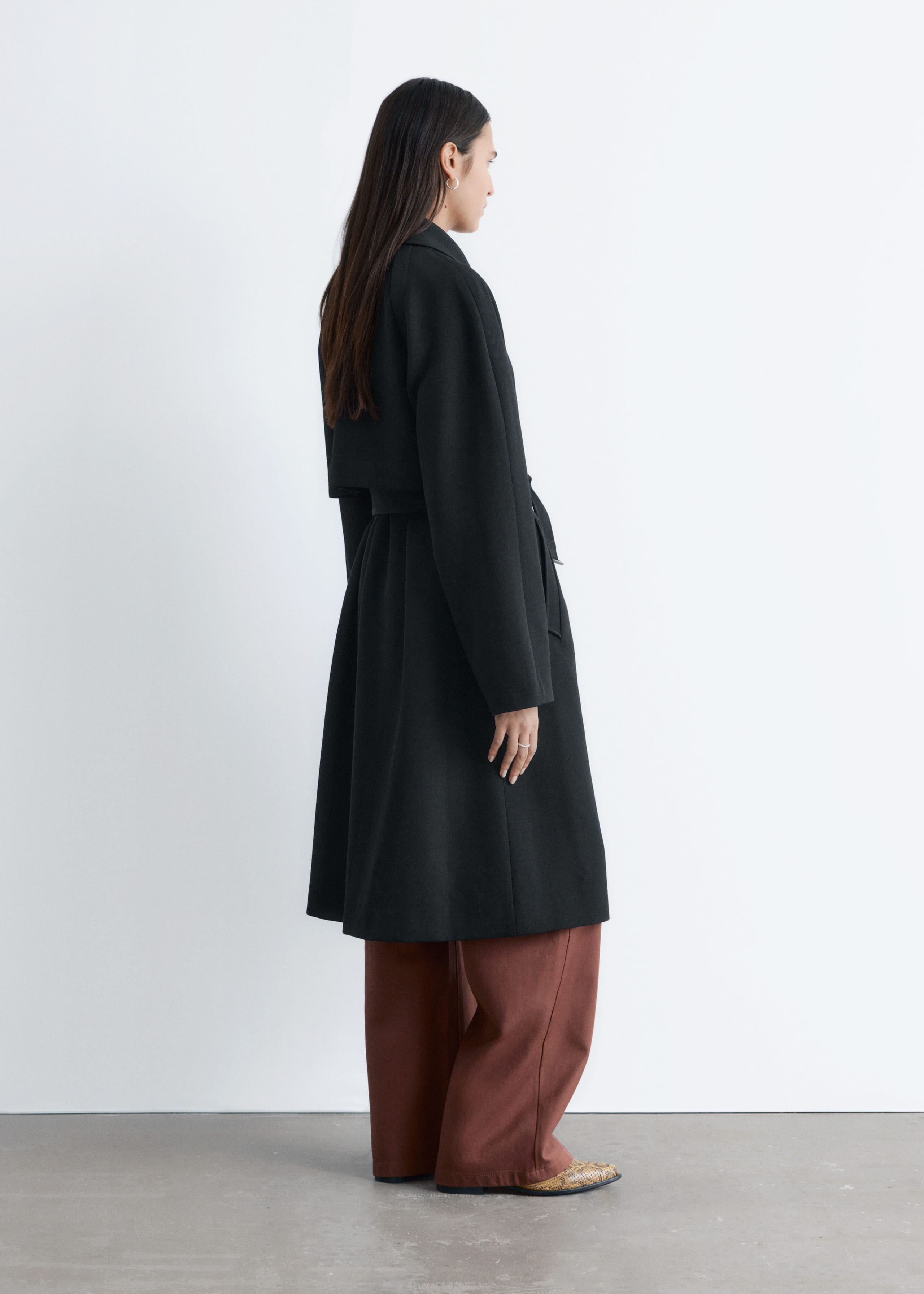 Tie-Belt Wool Trench Coat - Black - Lookbook