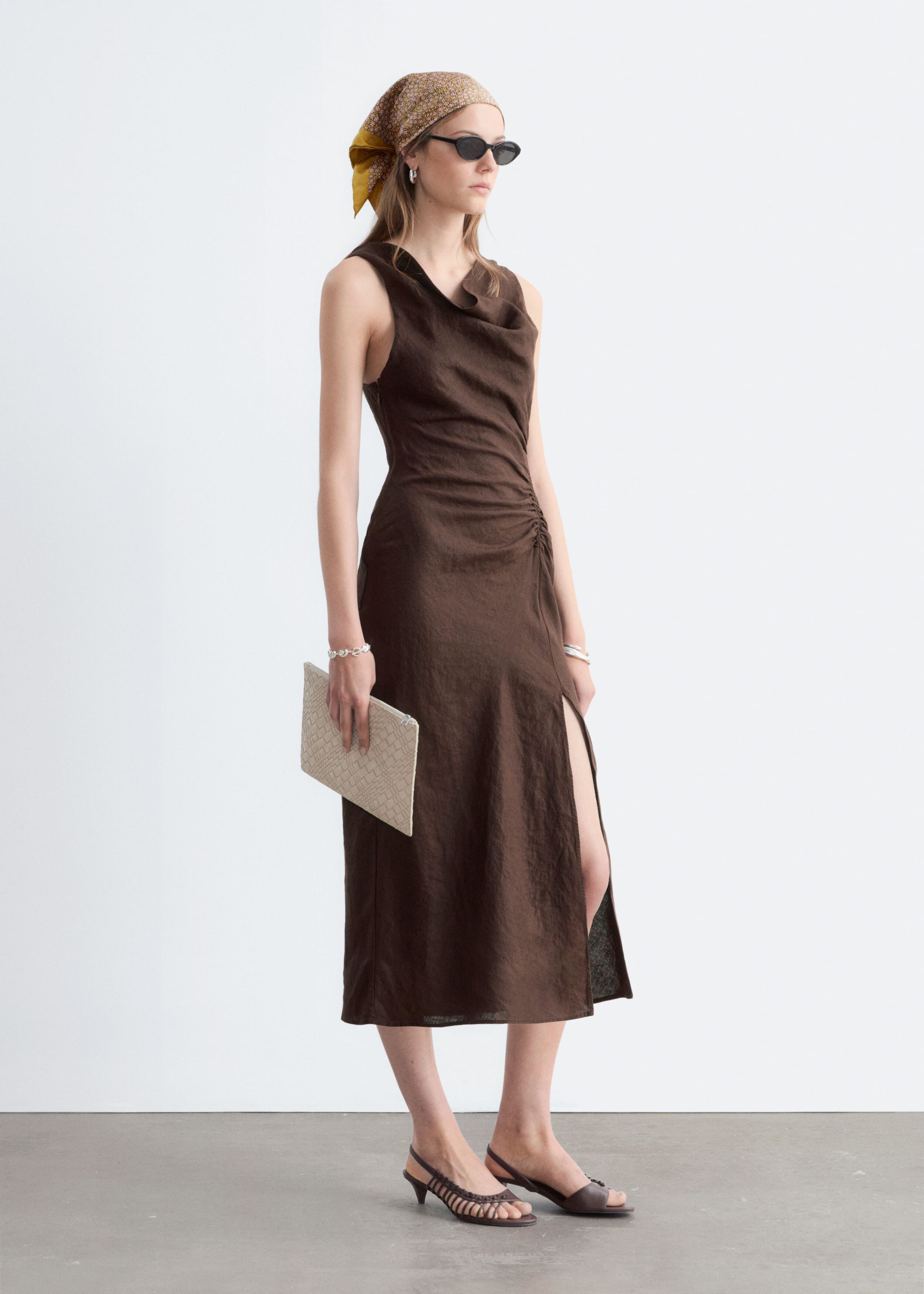 Image of Twist-Strap Linen Midi Dres
