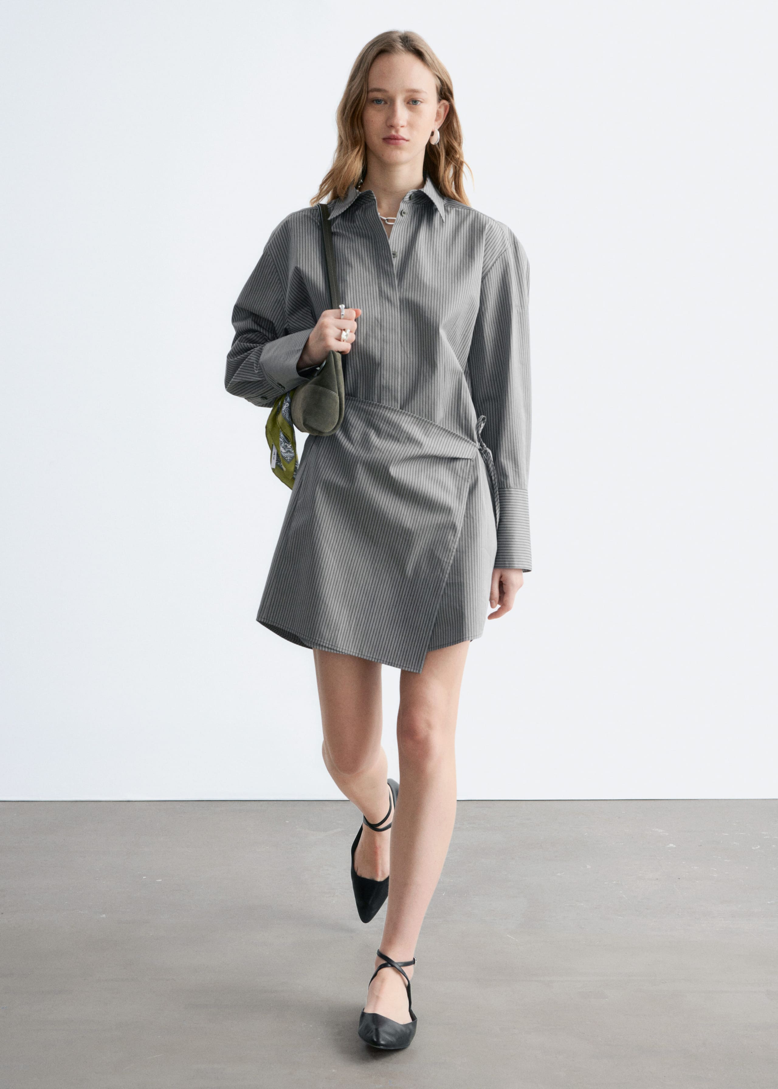 Wrap Shirt Mini Dress - Blue Pinstripes - Lookbook