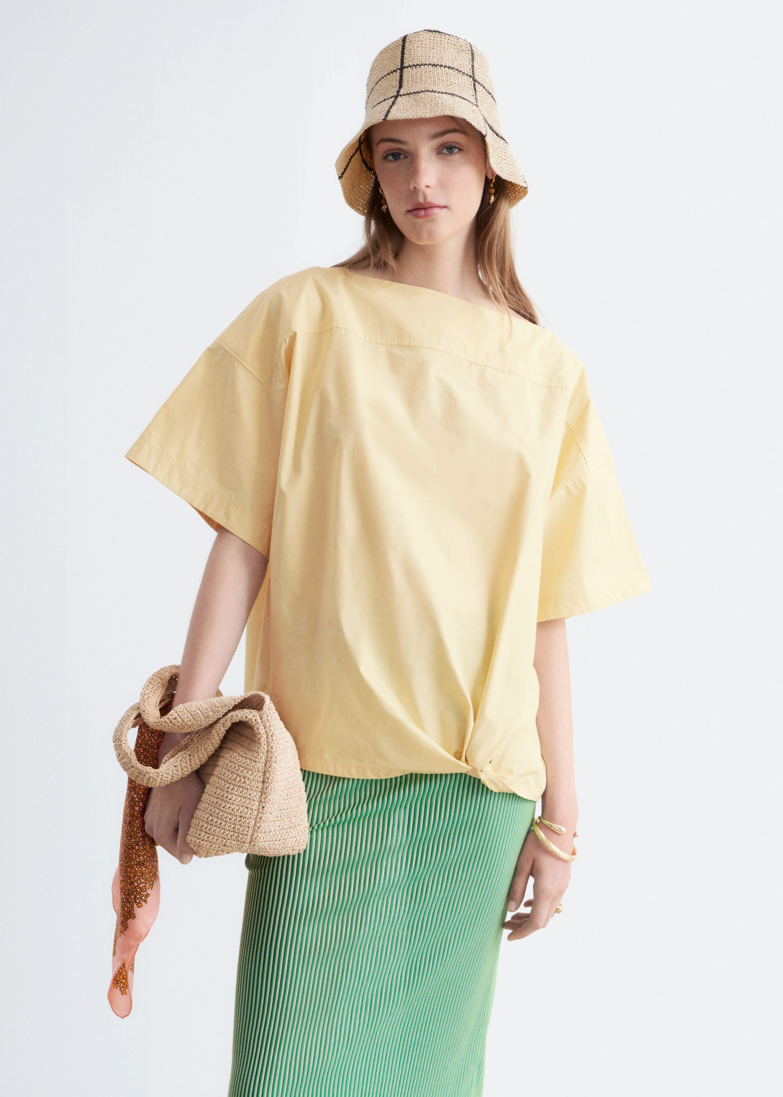 Tie-Hem Cotton Top - Light Beige - Lookbook