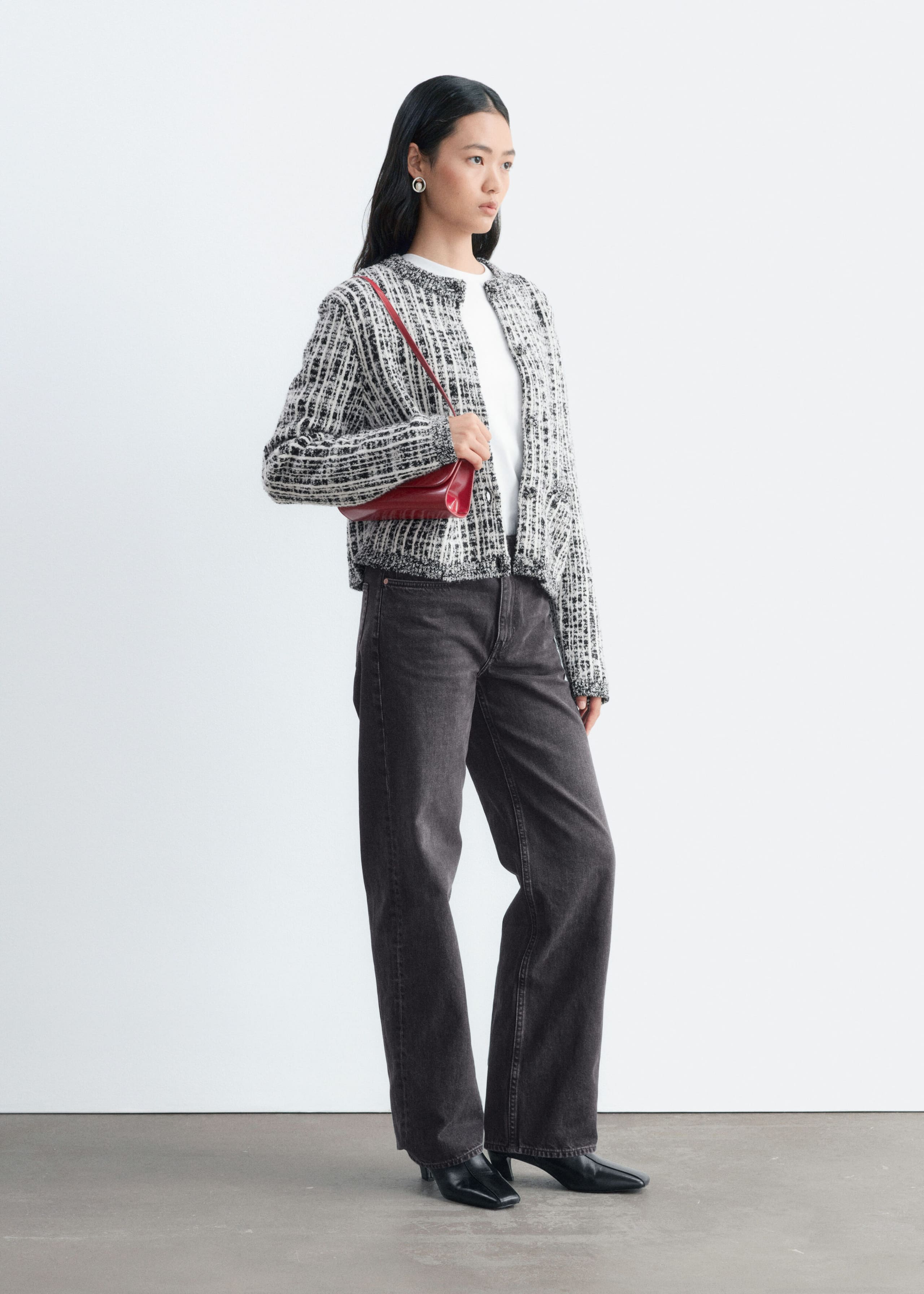 Wool-Cotton Cardigan - Black/White - Lookbook