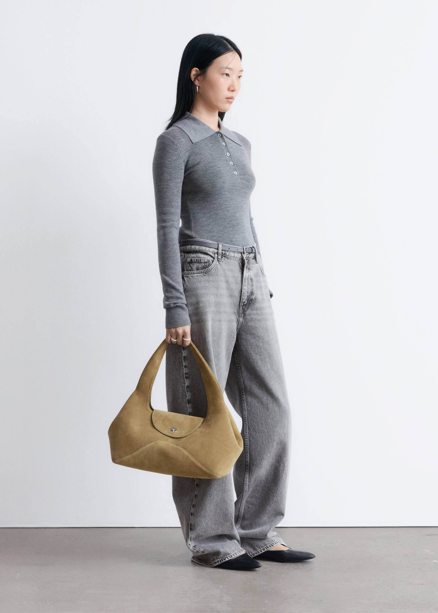 Rippstrick-Poloshirt aus Merinowolle - Grau meliert - 4