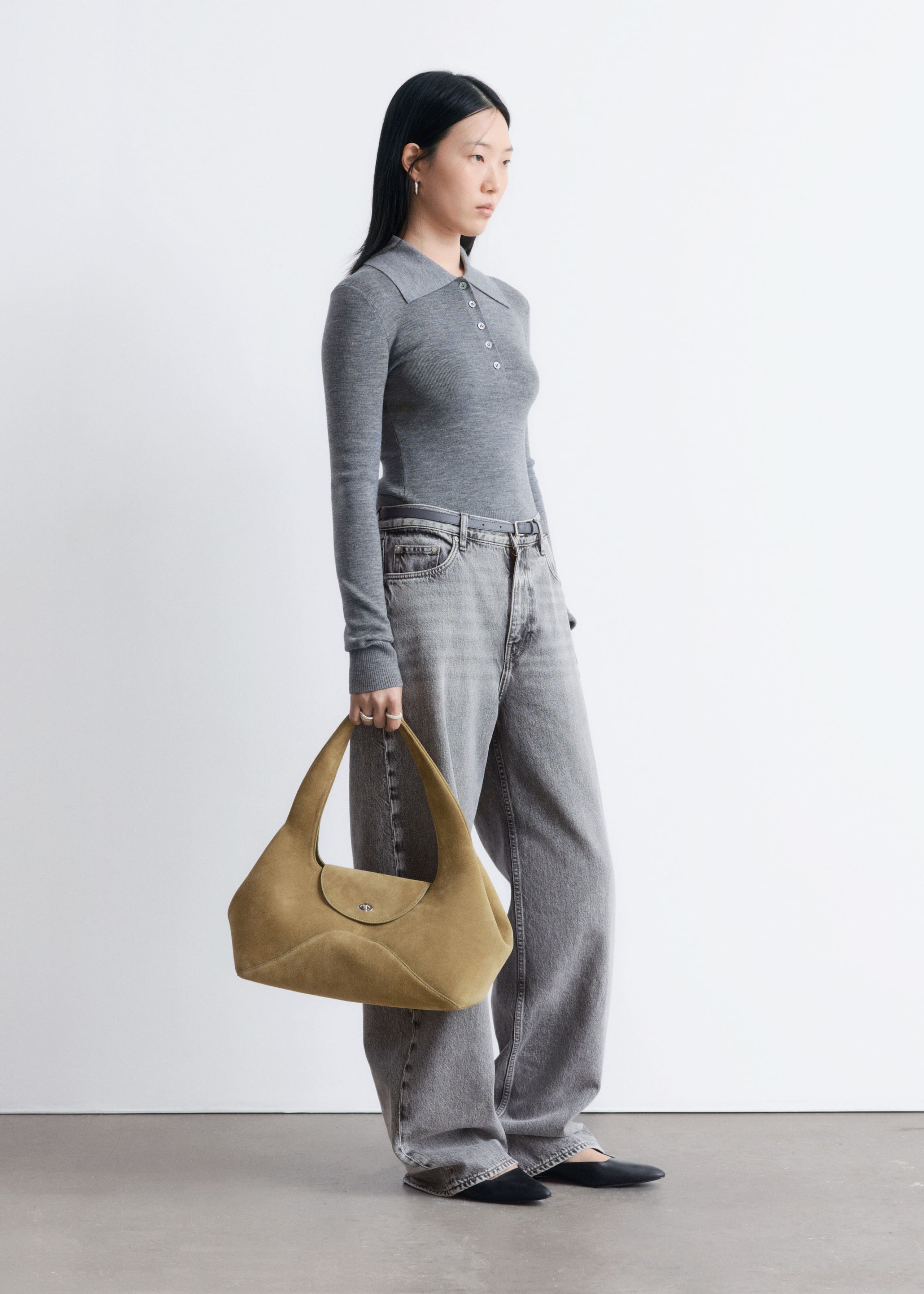 Image of Rib-Knit Merino Wool Polo Top