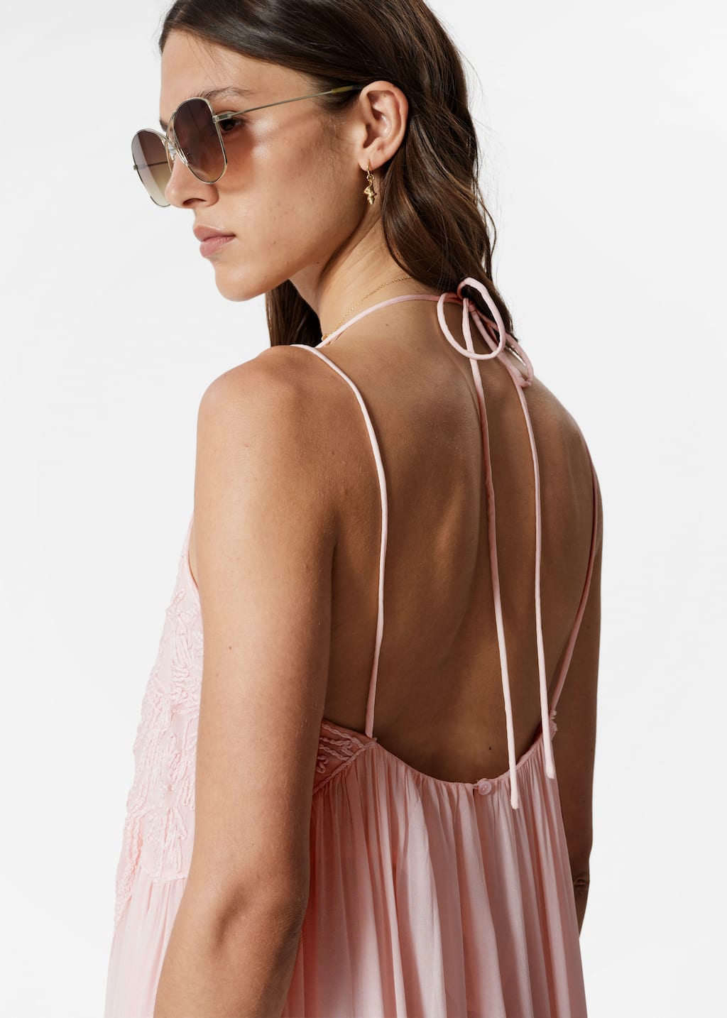 Maxi abito ricamato con spalline - Rosa chiaro - Lookbook