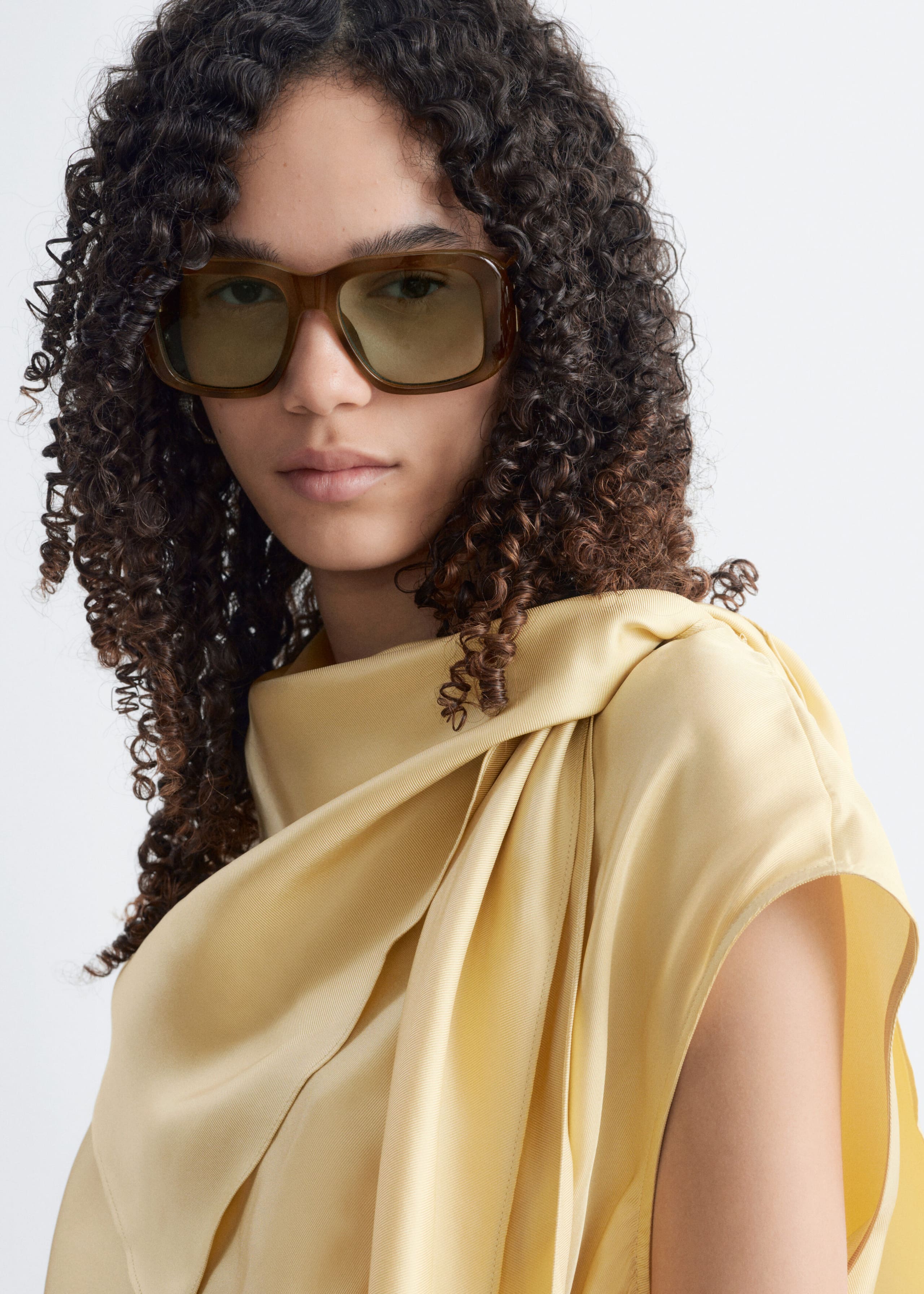 Silk Cowl Neck Scarf Top - Light Yellow - Lookbook