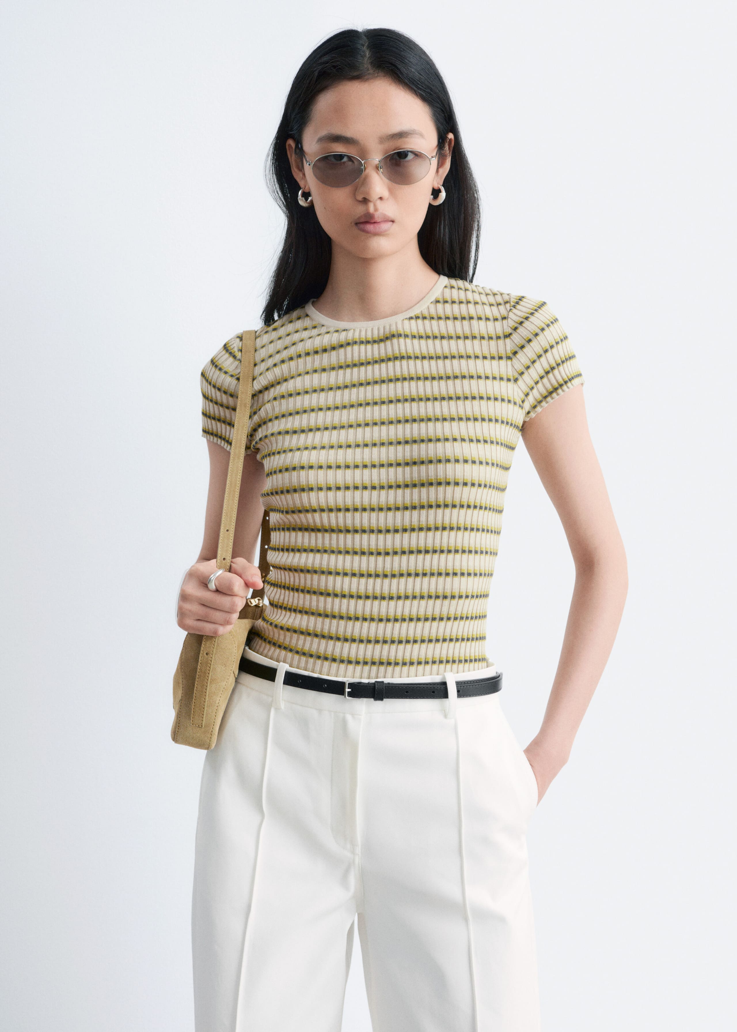 Image of Striped Rib-Knit T-shirt