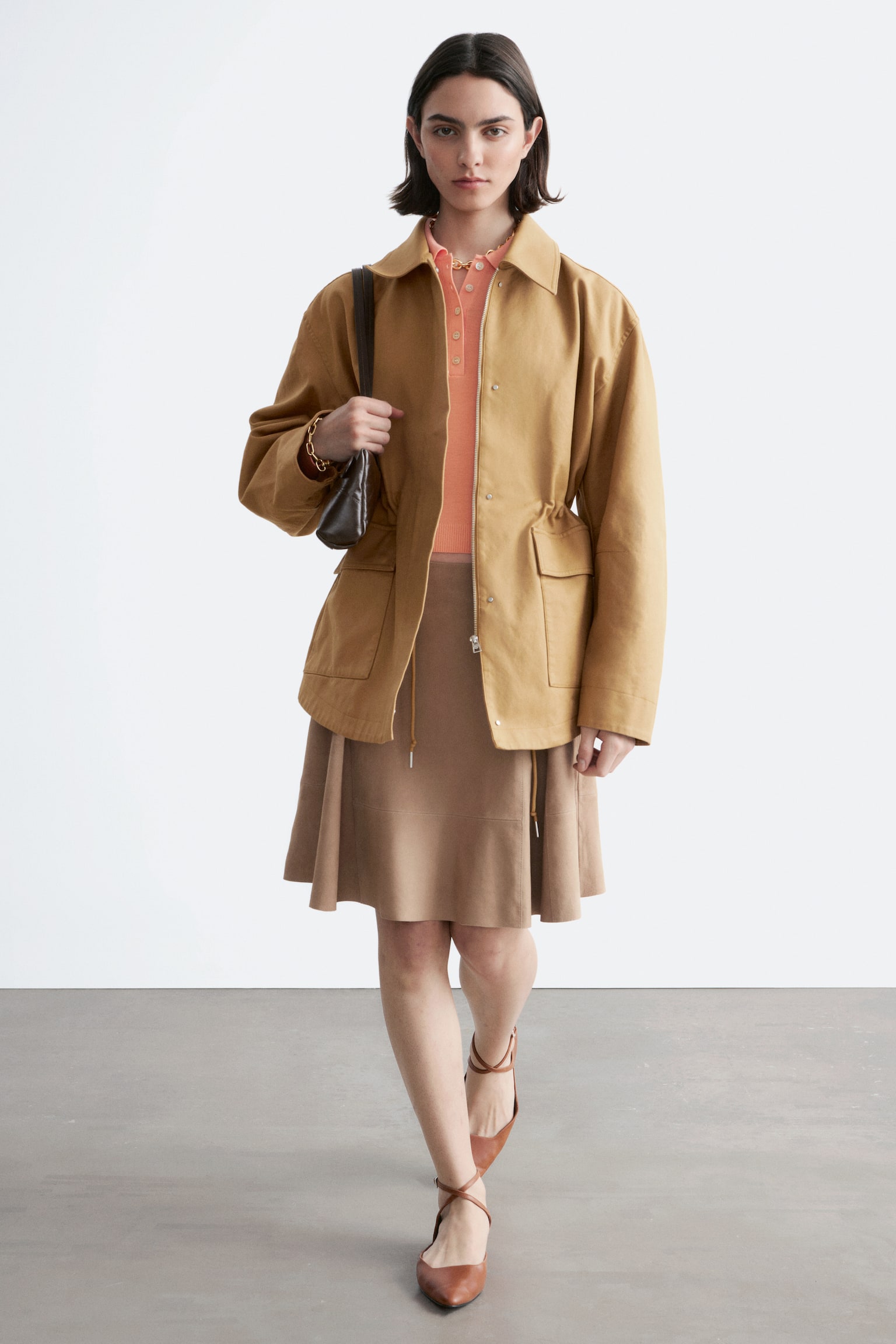 Oversize húzózsinóros utility dzseki - Mustársárga/Dark Brown - 10