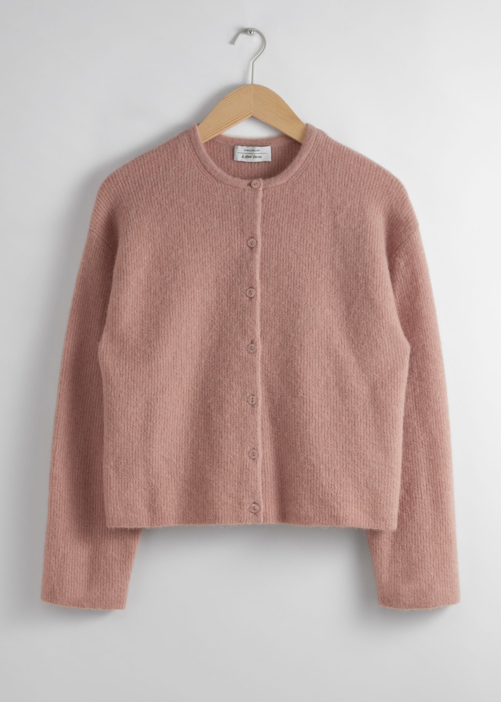 Stickad cardigan i alpackablandning – Grå – stilleben