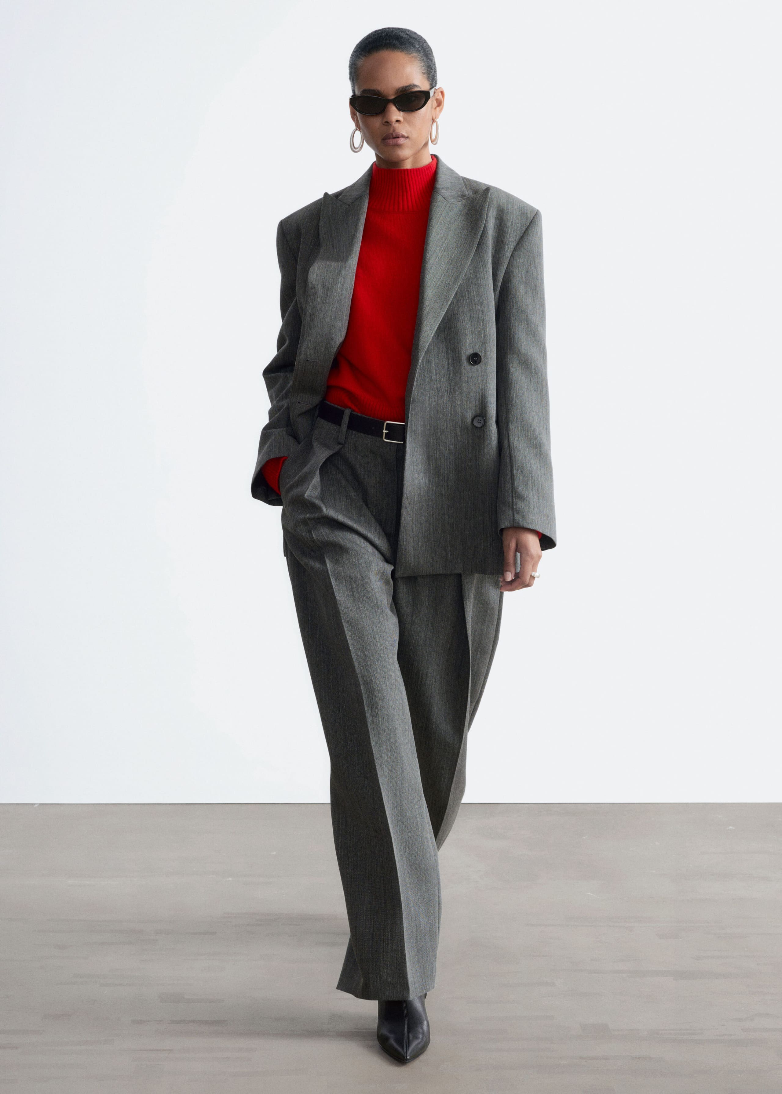 Wool Barrel-Leg Trousers - Grey - Lookbook