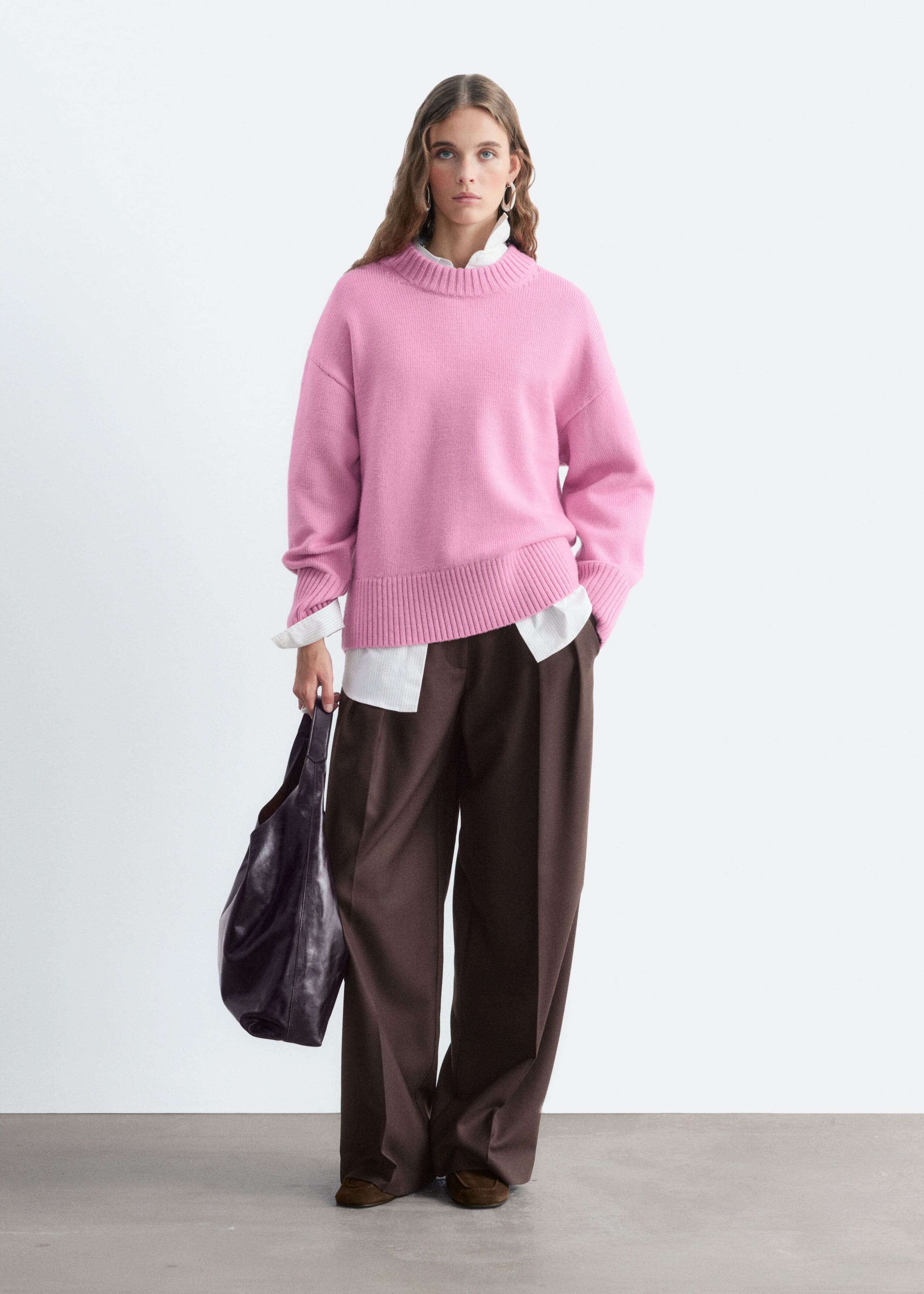 Oversized Wool Jumper - Pink - Lookbook