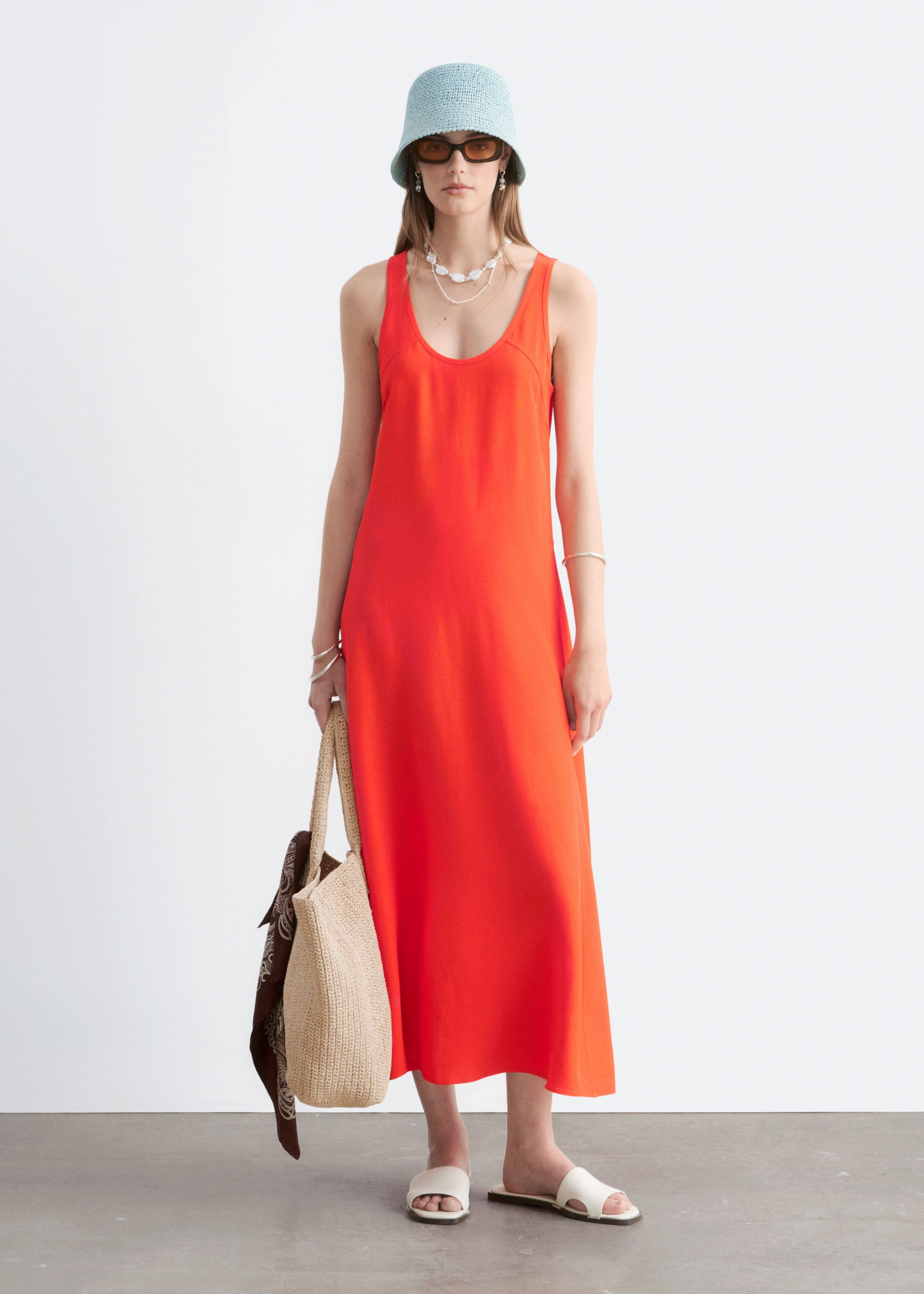 Scoop-Neck Midi Dress - Light Yellow - Lookbook