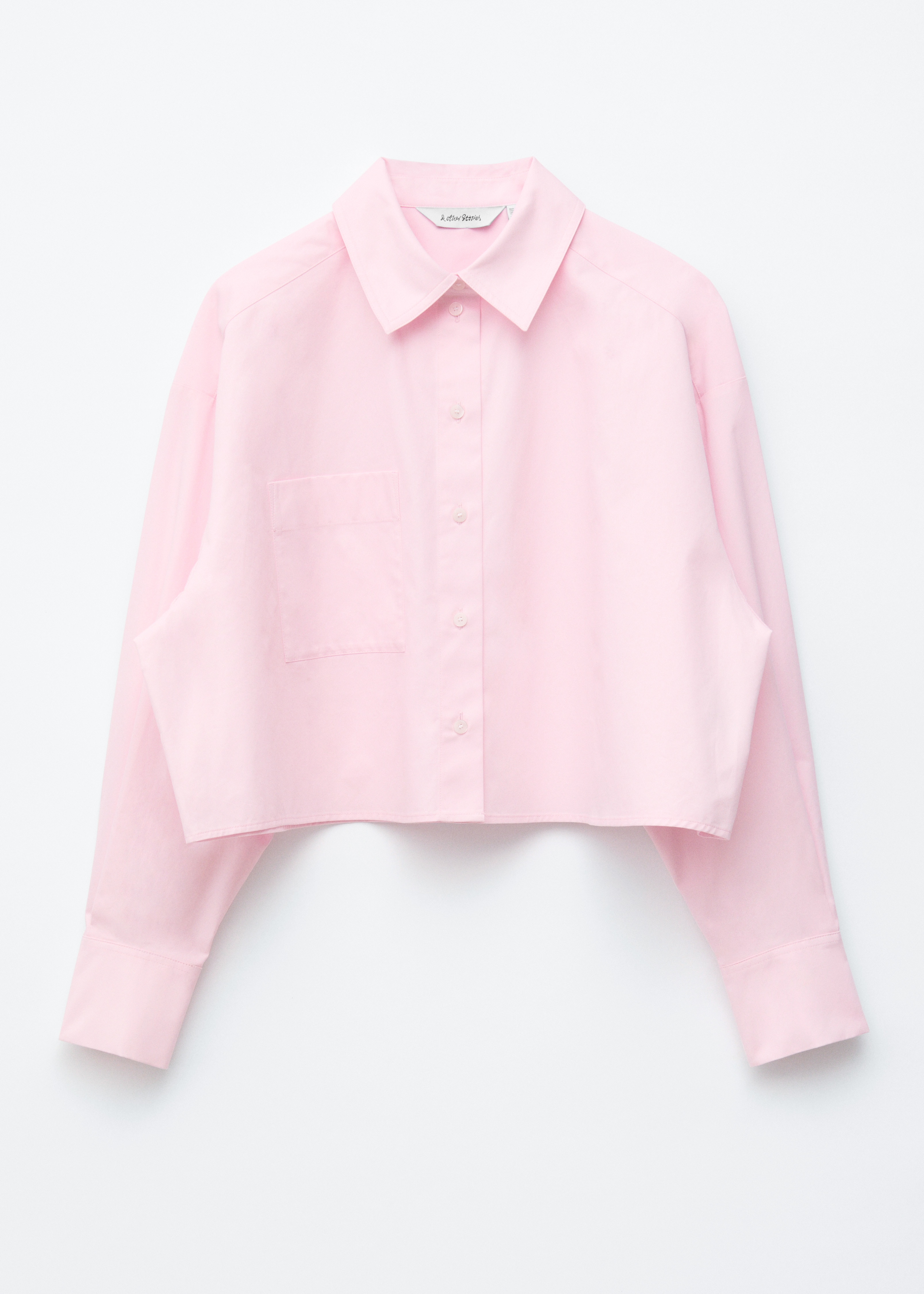 Camisa curta de algodão oversized - Rosa pastel/Riscas em bege/azul/Branco