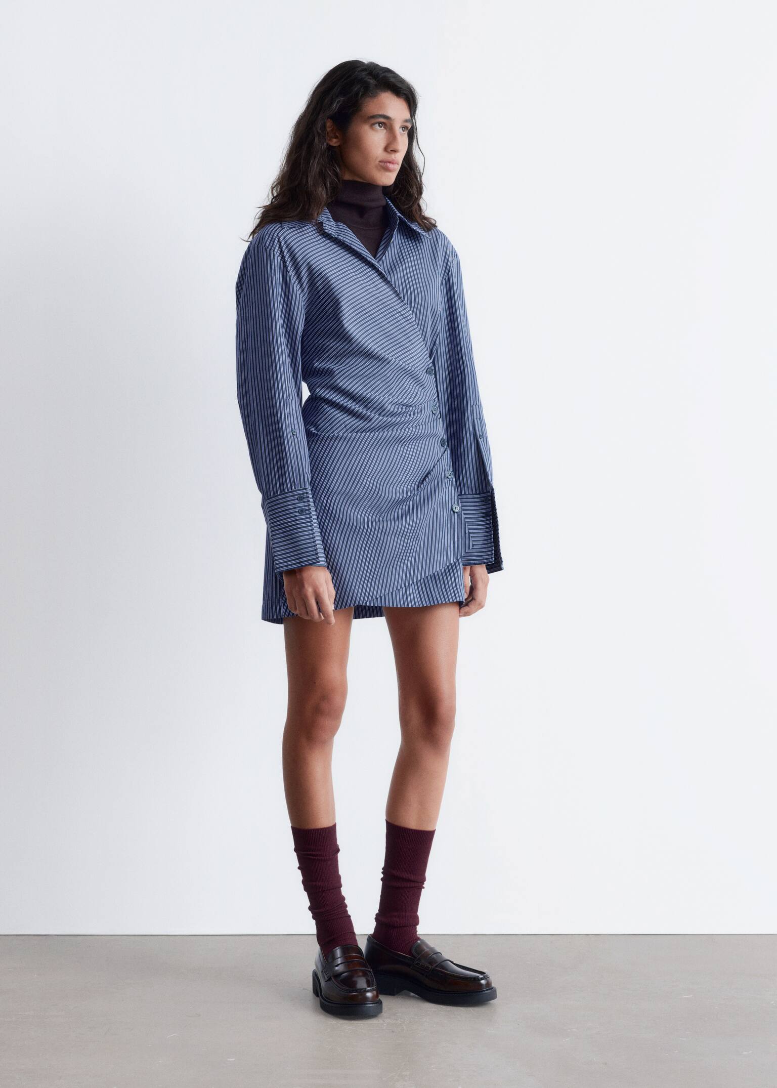 Wickel-Hemdkleid in Minilänge - Blau gestreift/Hellblau/Braun gestreift/Dunkelrot/Rosa gestreift - 6