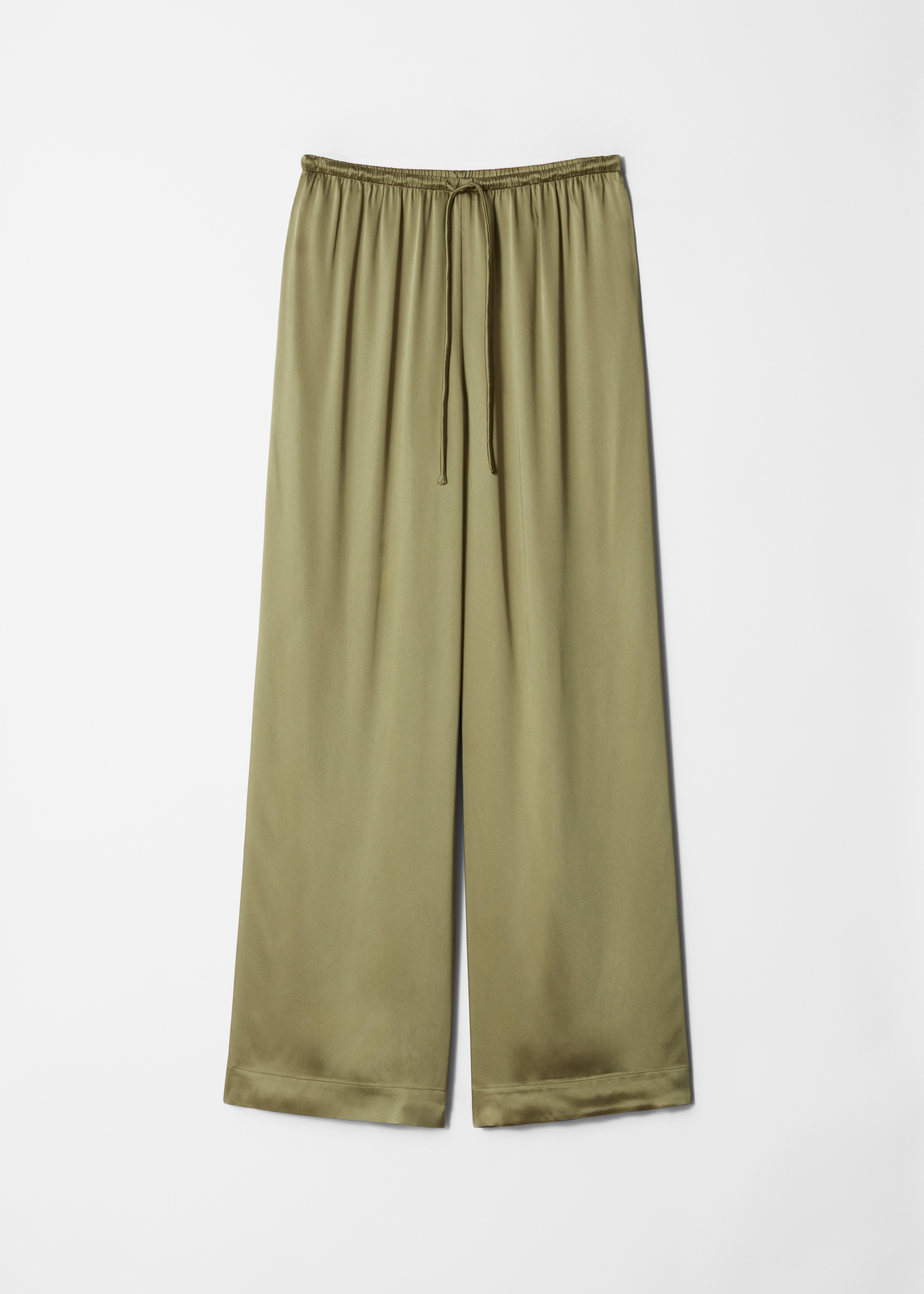 Pantalones de satén con cordón de ajuste - Verde caqui/Marrón oscuro/Rojo oscuro/Estampado marrón/beige/Beige