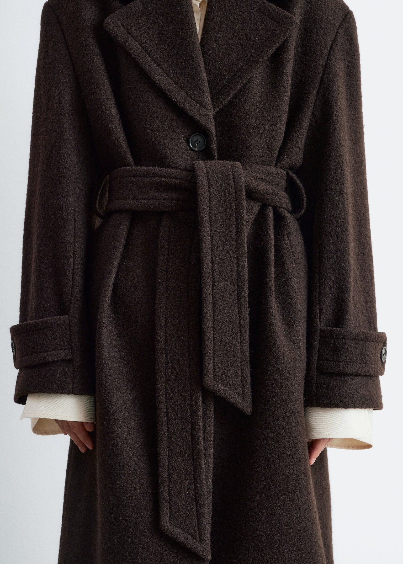 Tie-Belt Wool Coat - Dark Brown/Black - 9