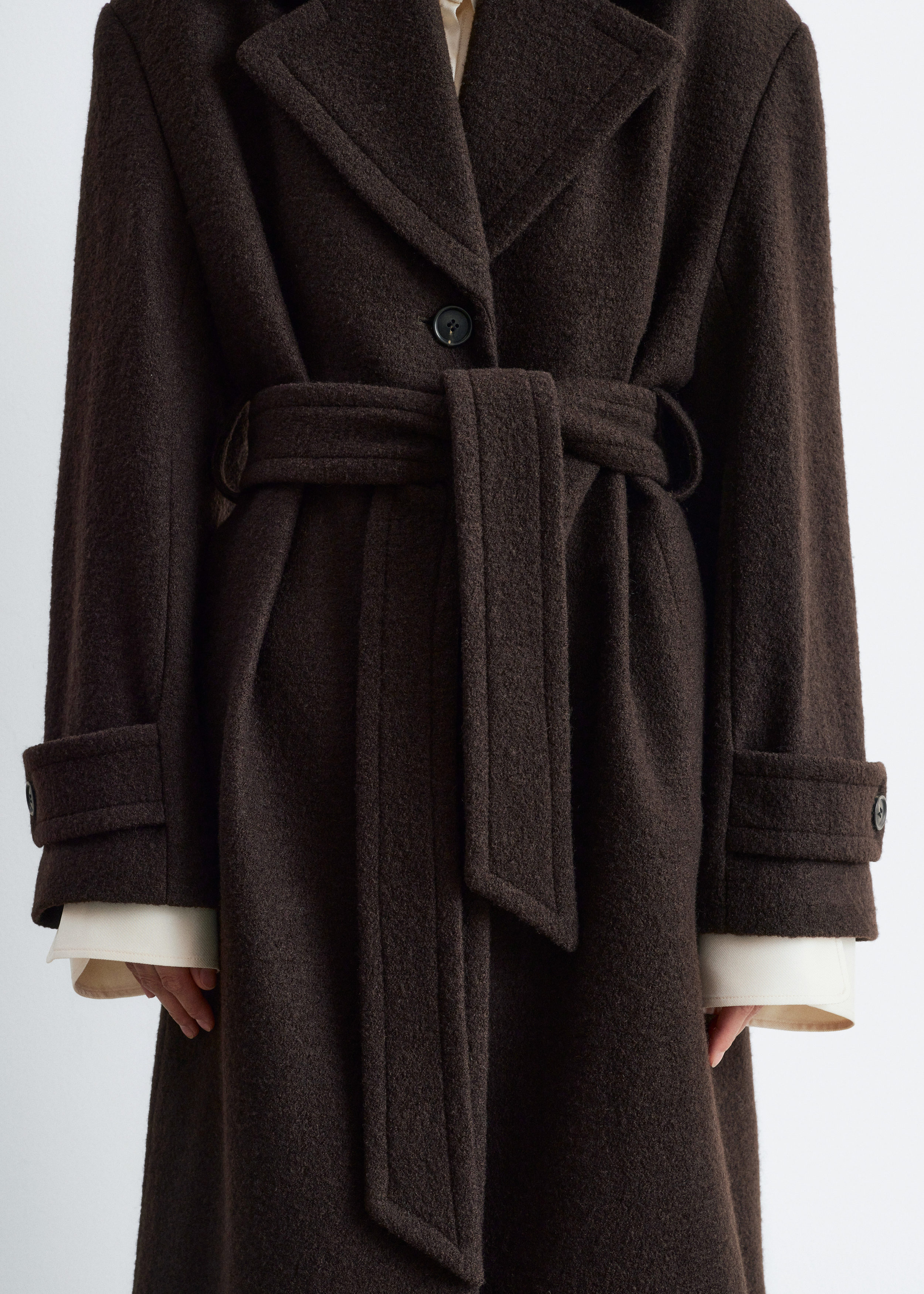 wool tie belt coat