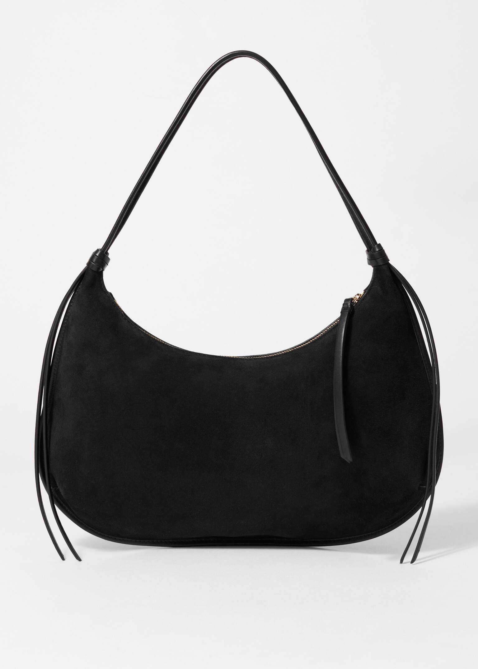 Geantă Tote din piele întoarsă cu franjuri - Negru/Dark Brown - 2