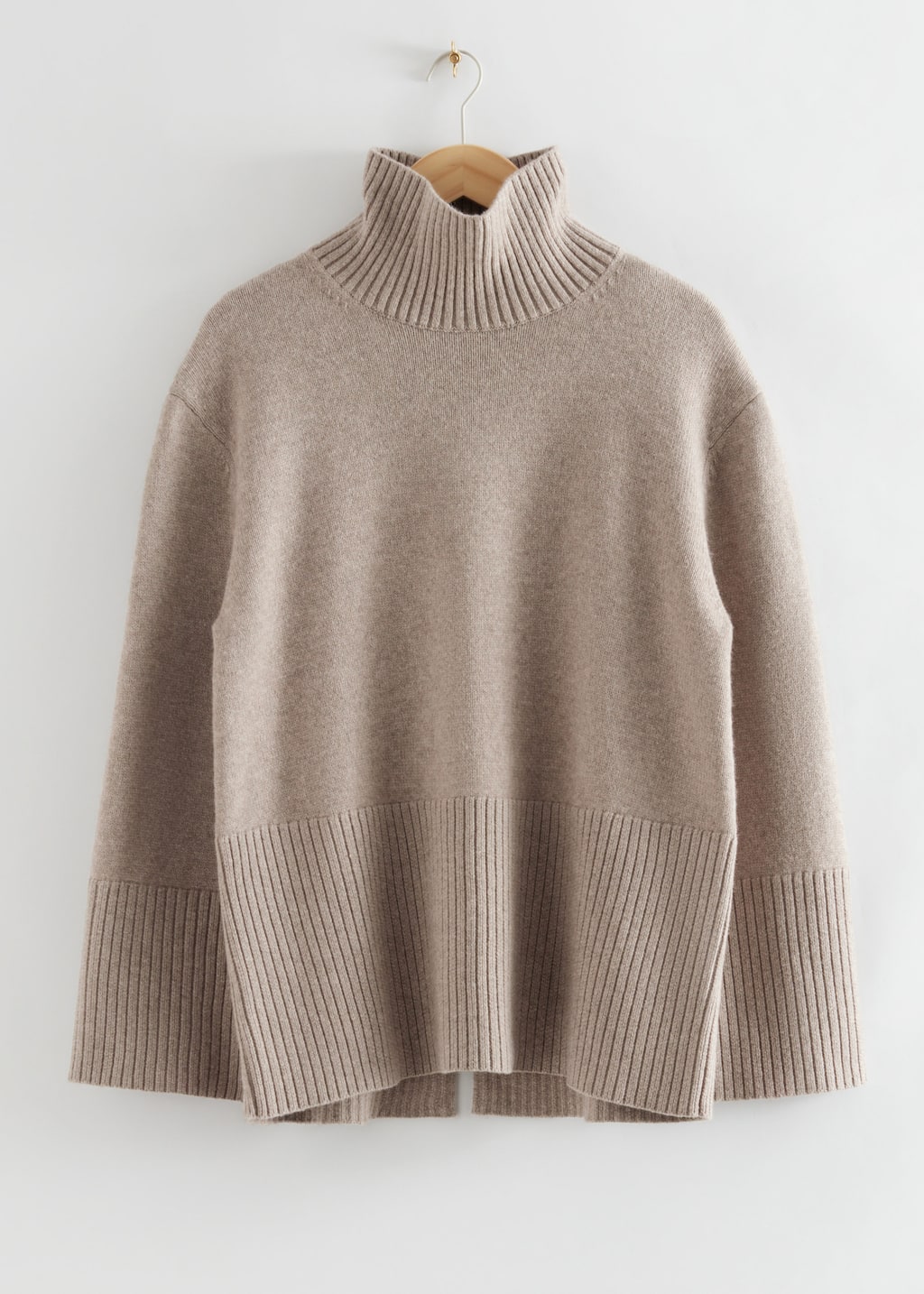 Pull oversize à col roulé en tricot de laine - Brun clair - Still Life