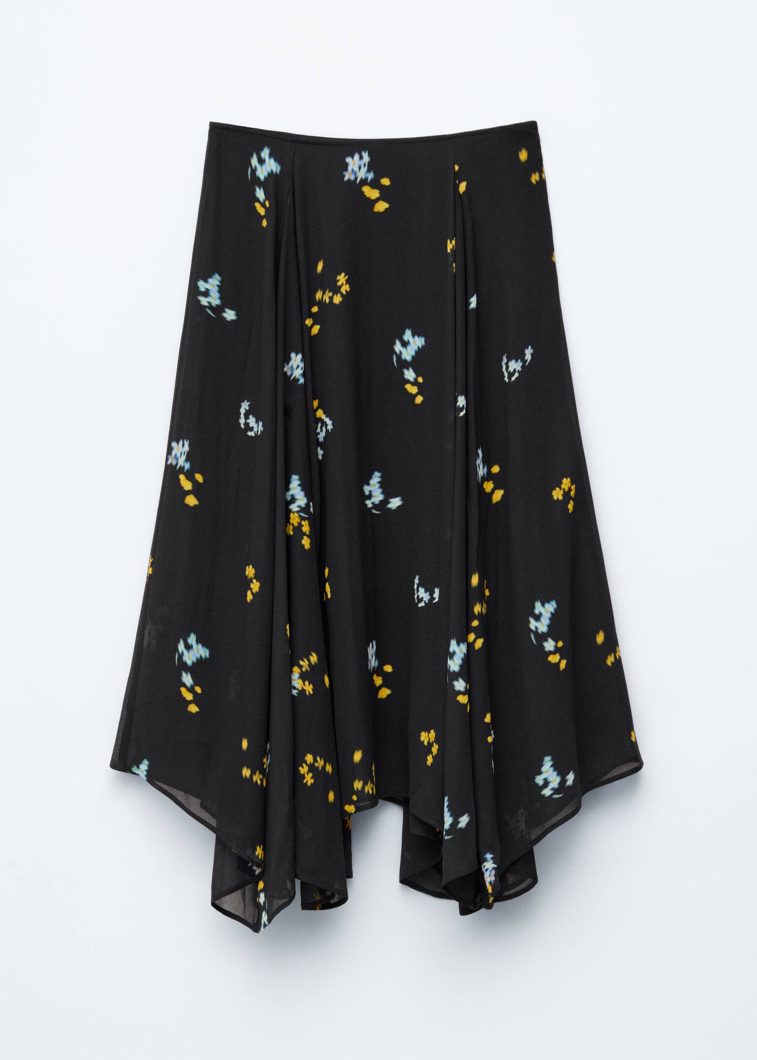 Epäsymmetrinen midihame - Musta/kukkakuosi