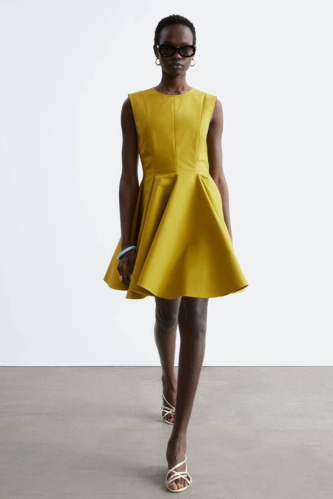 Pleated Mini Dress - Chartreuse/Black - 1