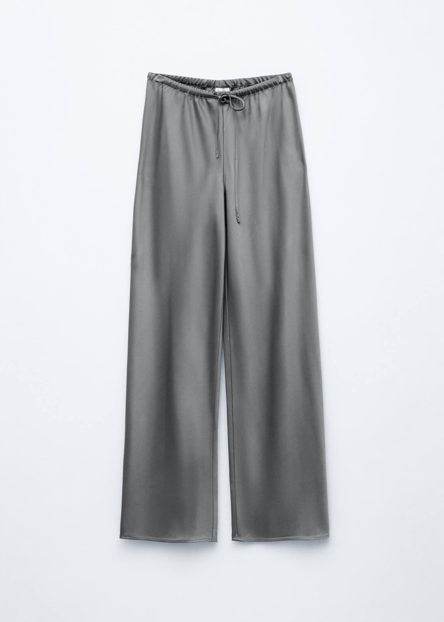 Pantalon en satin à cordon de serrage - Gris/Noir - 2