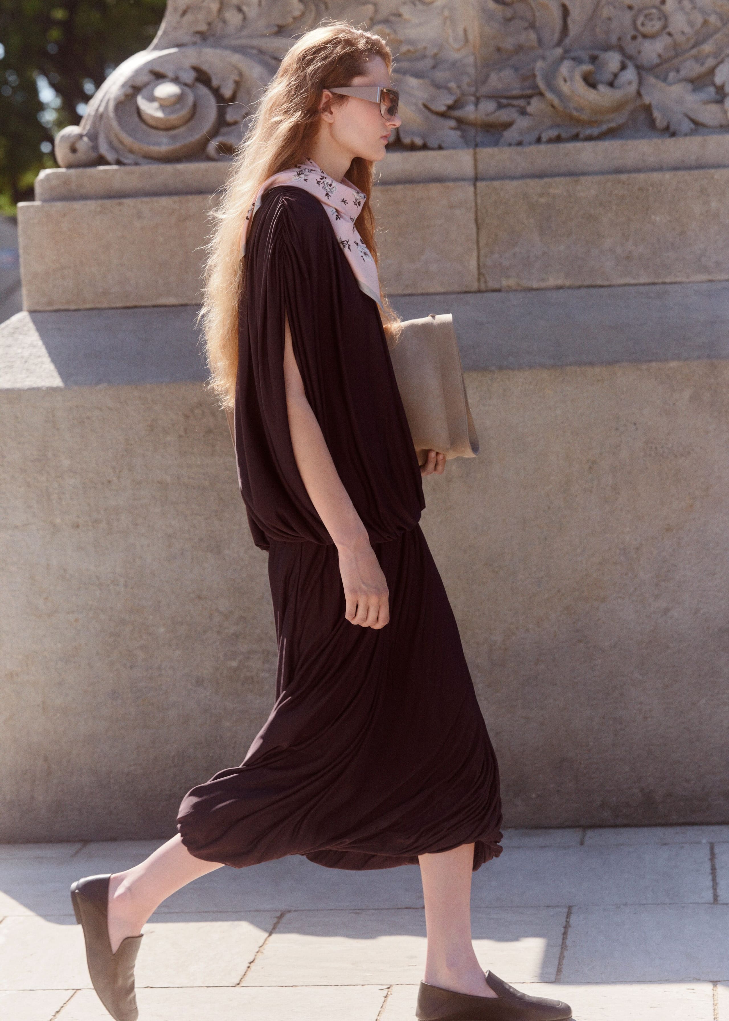 Twisted Drape Balloon Skirt - Dark Brown - Still Life