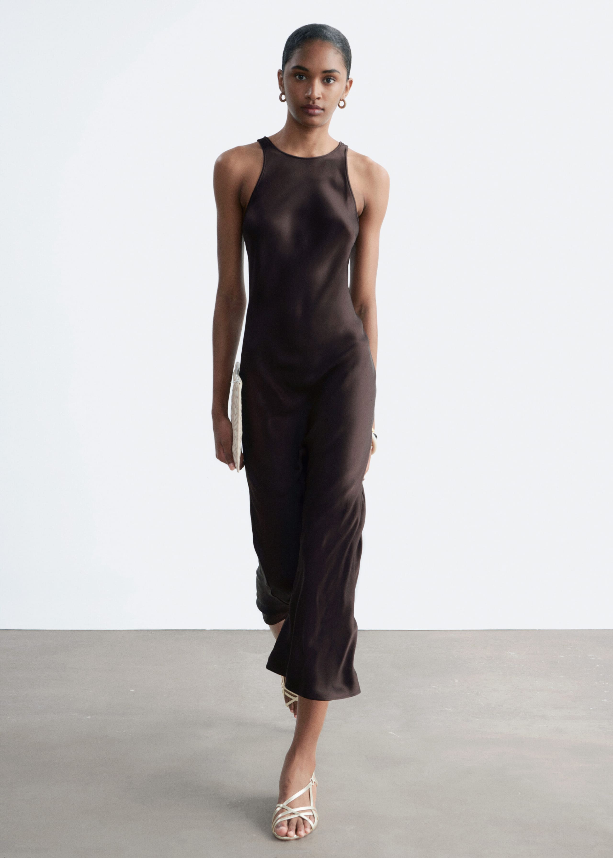 Image of Sleeveless Satin Midi Dress