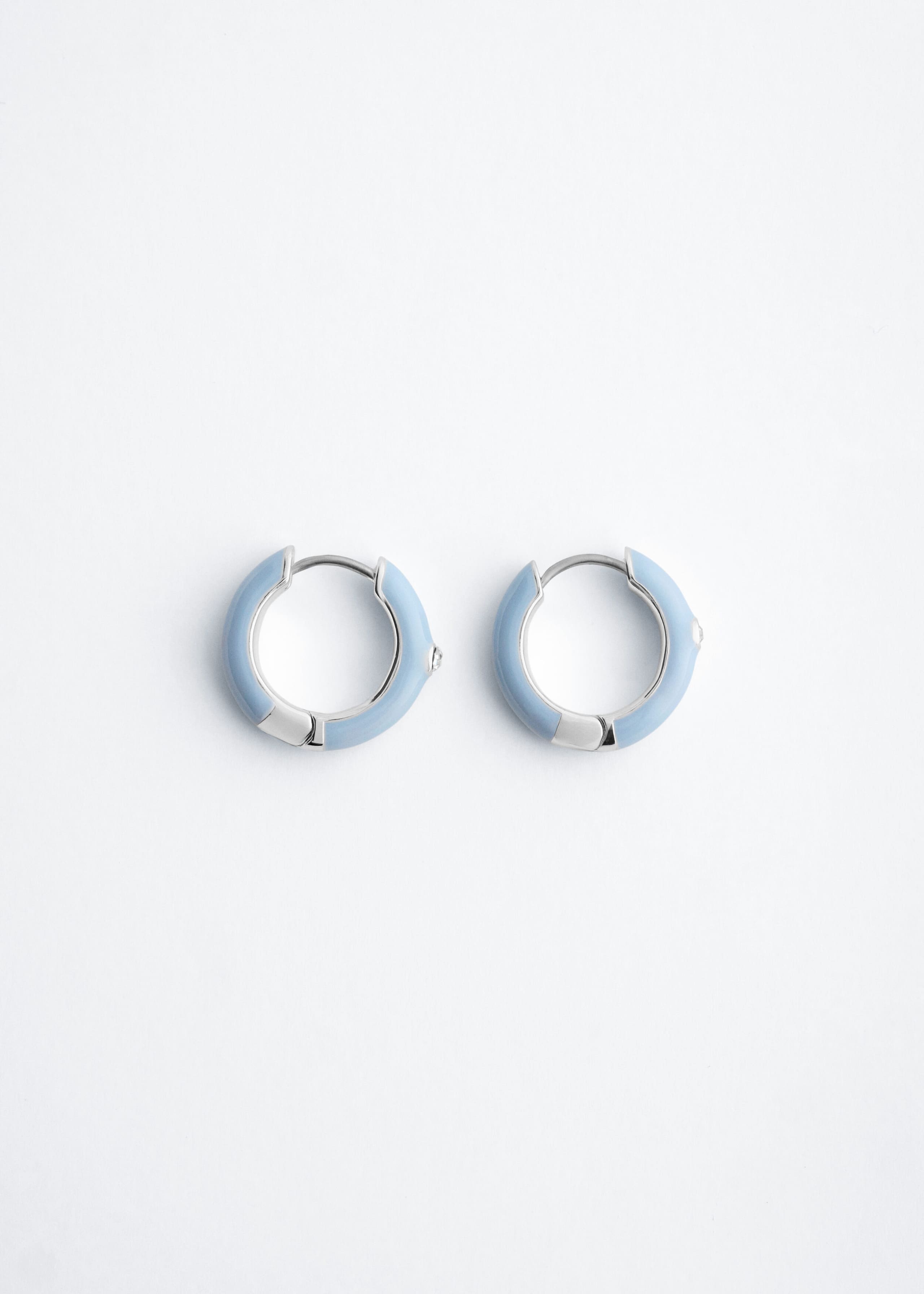Glass Detail Brass Hoop Earrings - Gold/Blue - Still Life