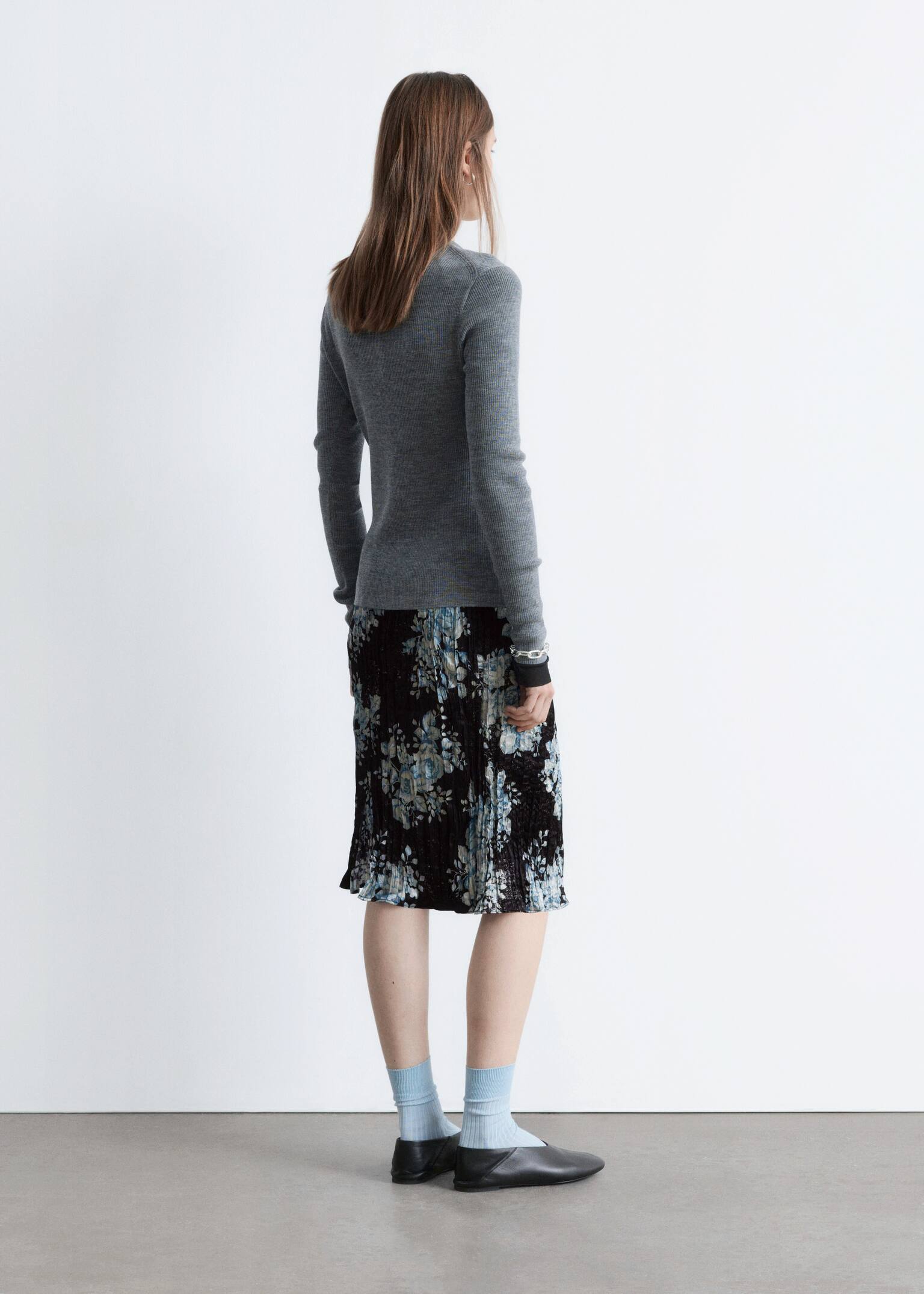 Rib-Knit Merino Wool Cardigan - Grey Melange - 3