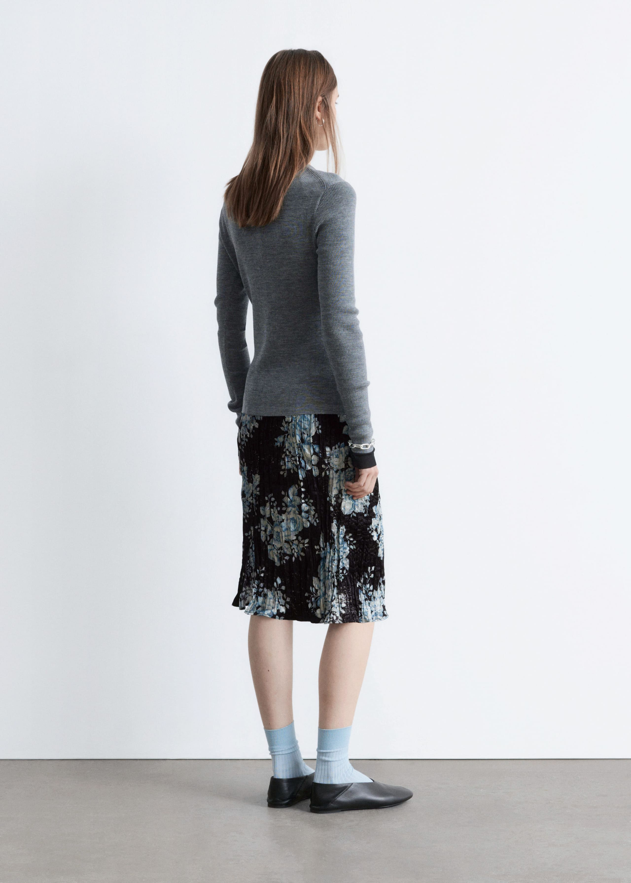 Rib-Knit Merino Wool Cardigan - Grey Melange - Lookbook