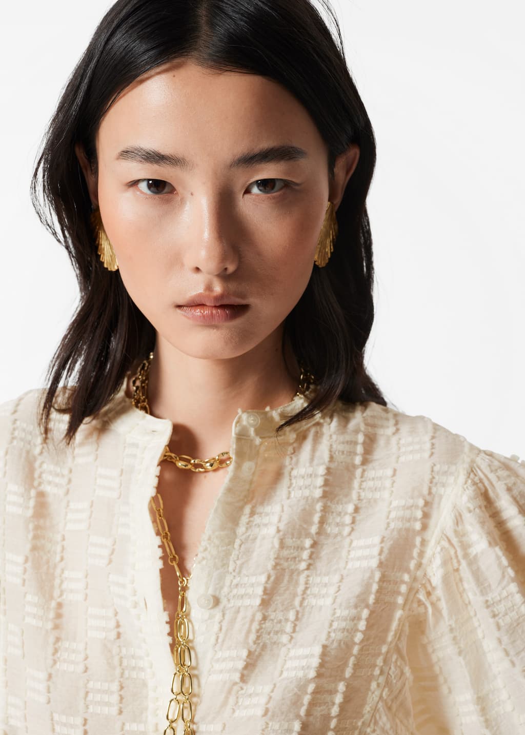 Image of Textured Voluminous Sleeve Blouse