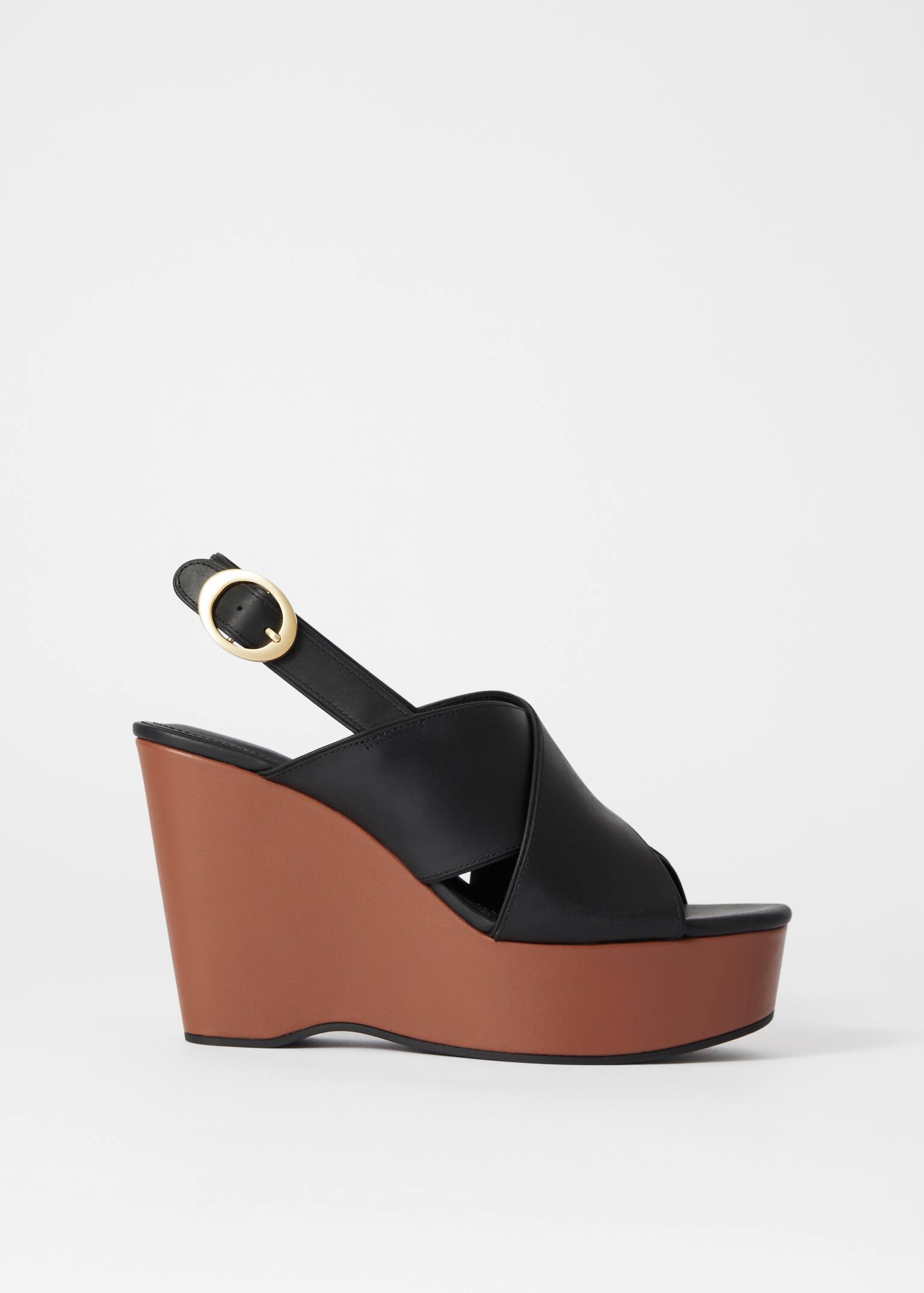 Δερμάτινα πλατφόρμες wedge - Μαύρο/Καφέ