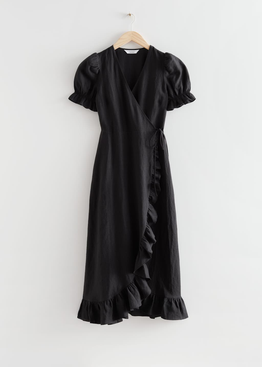 Ruffled Wrap Midi Dress - Black - Bodegón