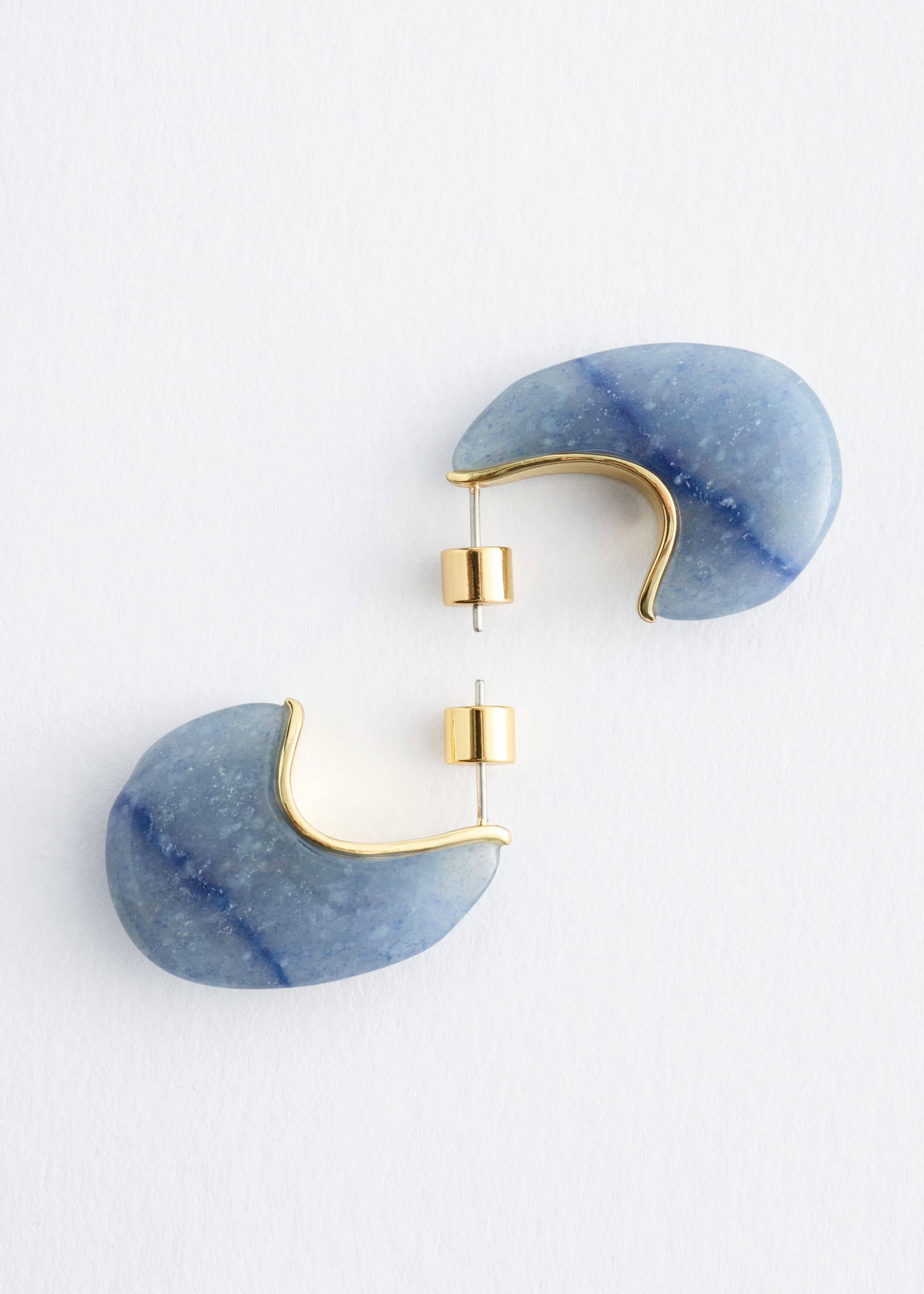 Aventurine Quartz Half-Hoop Earrings - Gold/Light Blue - Still Life