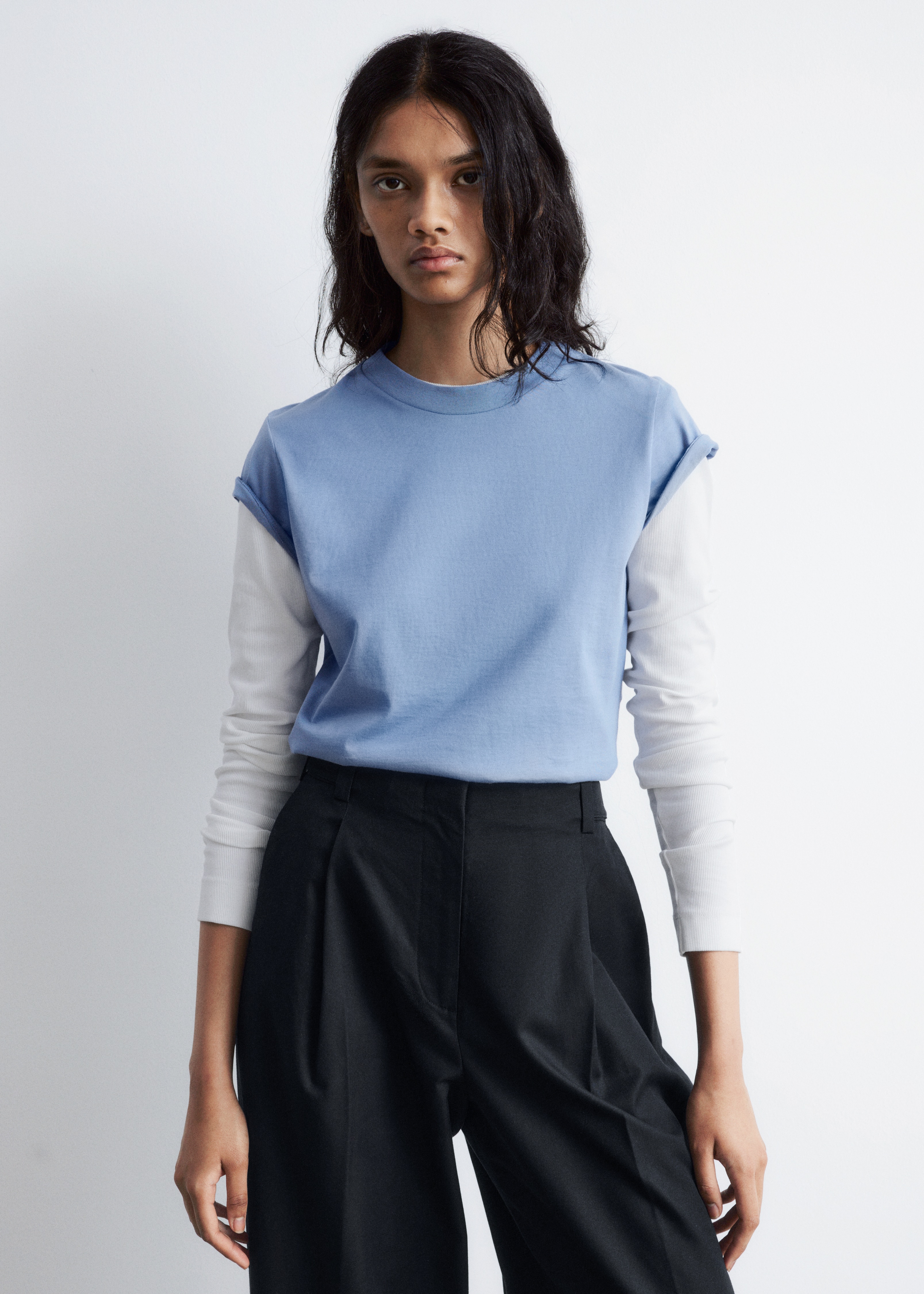 T-skjorte med rund hals - Dusty blå