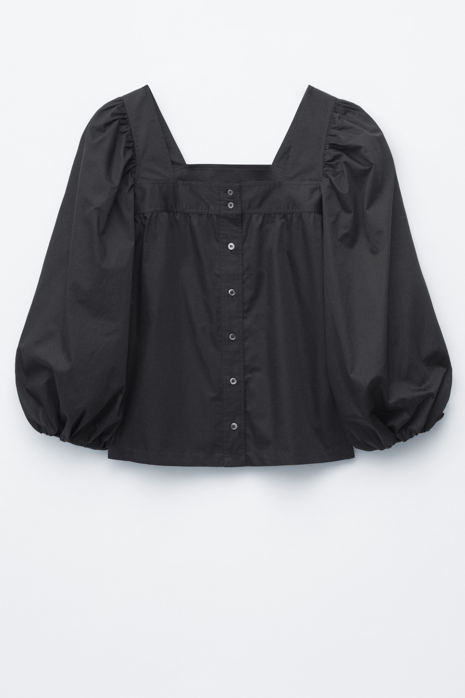 Blusa de algodão com decote quadrado - Preto - 1