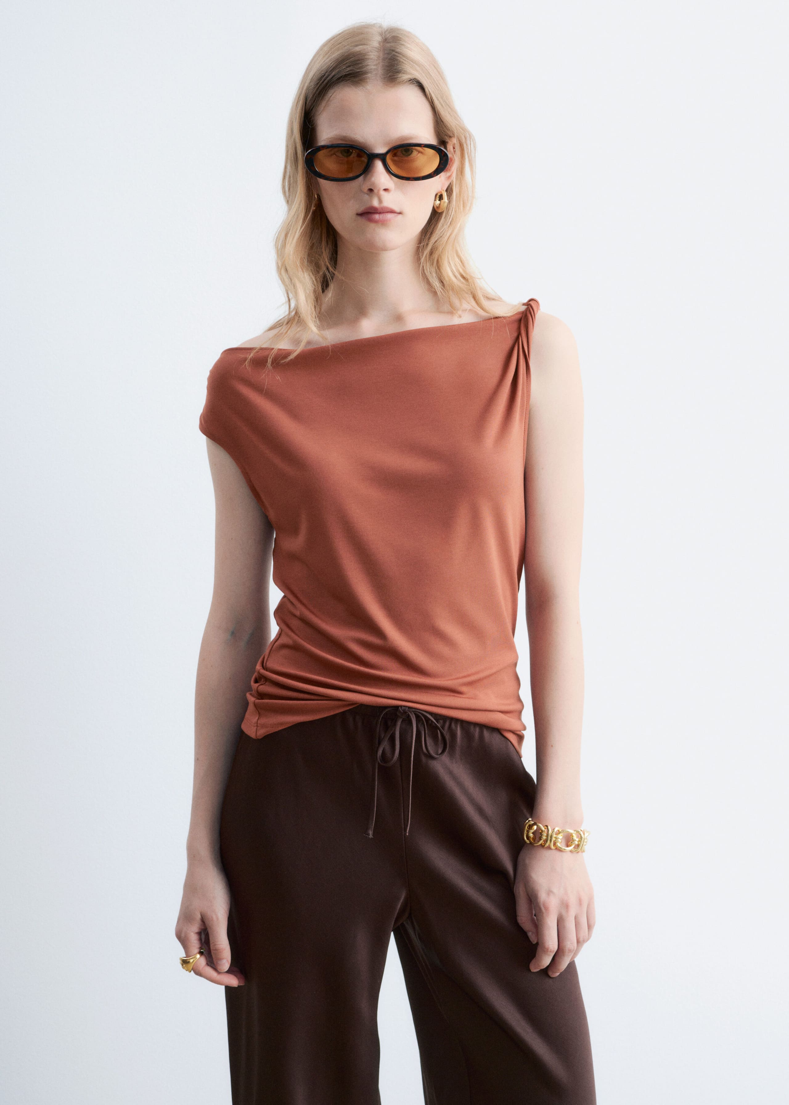 Twist-Shoulder Jersey Top - Light Blue - Lookbook