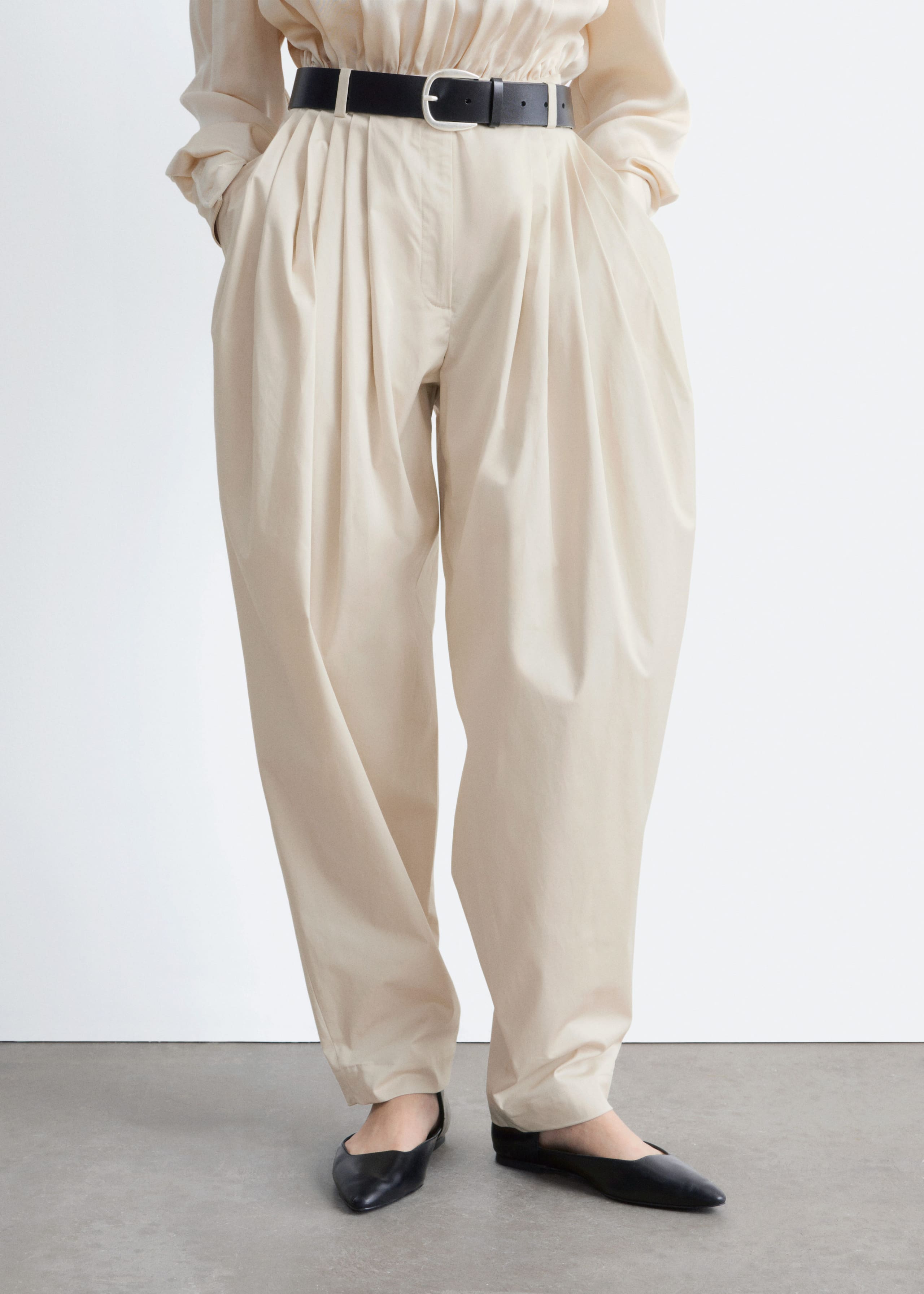 Image of Barrel-Leg Pleated Trousers