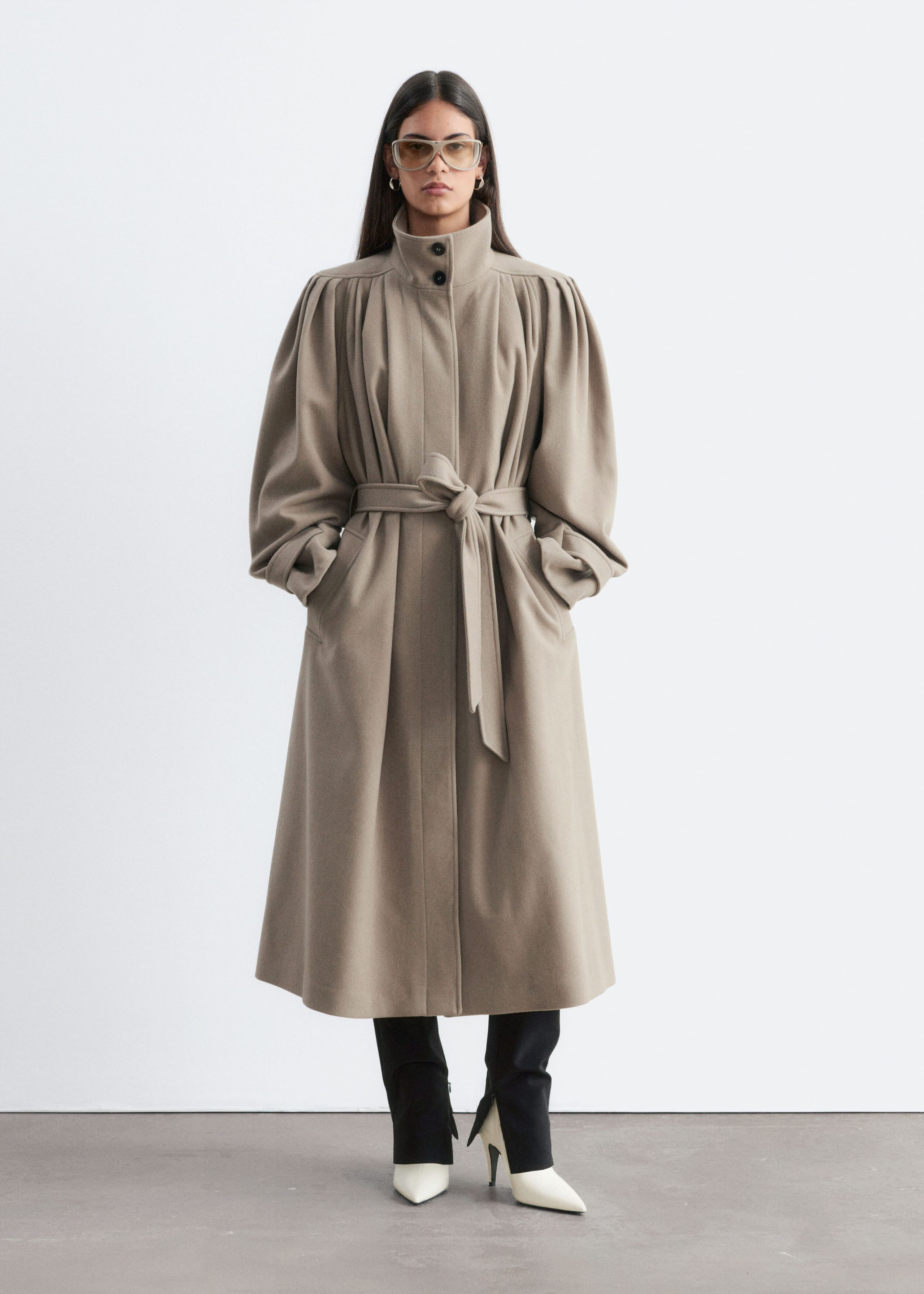 Belted Wool-Lyocell Coat - Mole - Lookbook